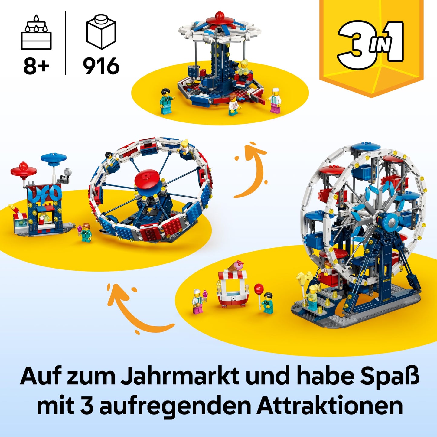 LEGO Creator 3-in-1 Legendary Ferris Wheel Set - Toy with 3 building options: Ferris wheel, UFO ride or carousel - DIY decoration - Birthday gift for boys and girls aged 8 and up - 31389