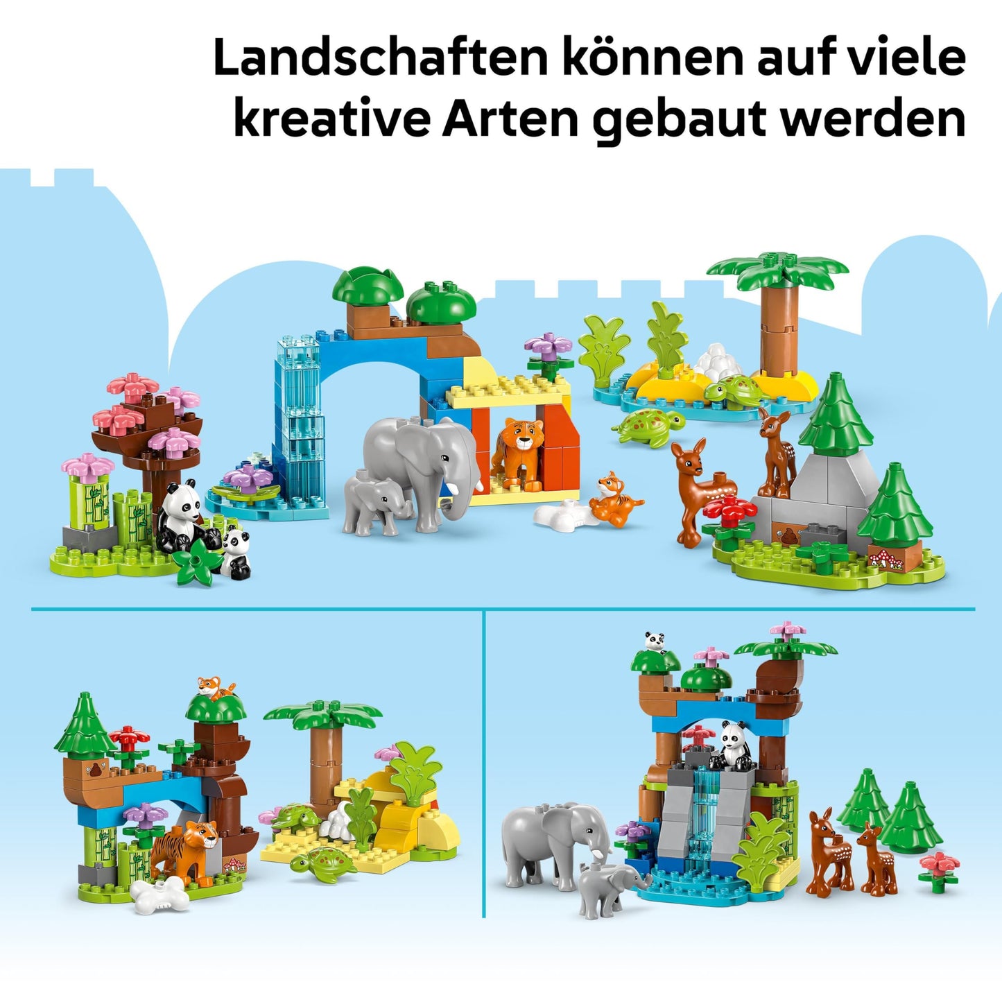 LEGO DUPLO Town Wild Animal Families 3-in-1 Set - Educational Toy for Toddlers with Animal Figures - Montessori Toy from 2 Years with Turtle, Tiger, Elephant, Deer & Panda Figures - Gift 10446