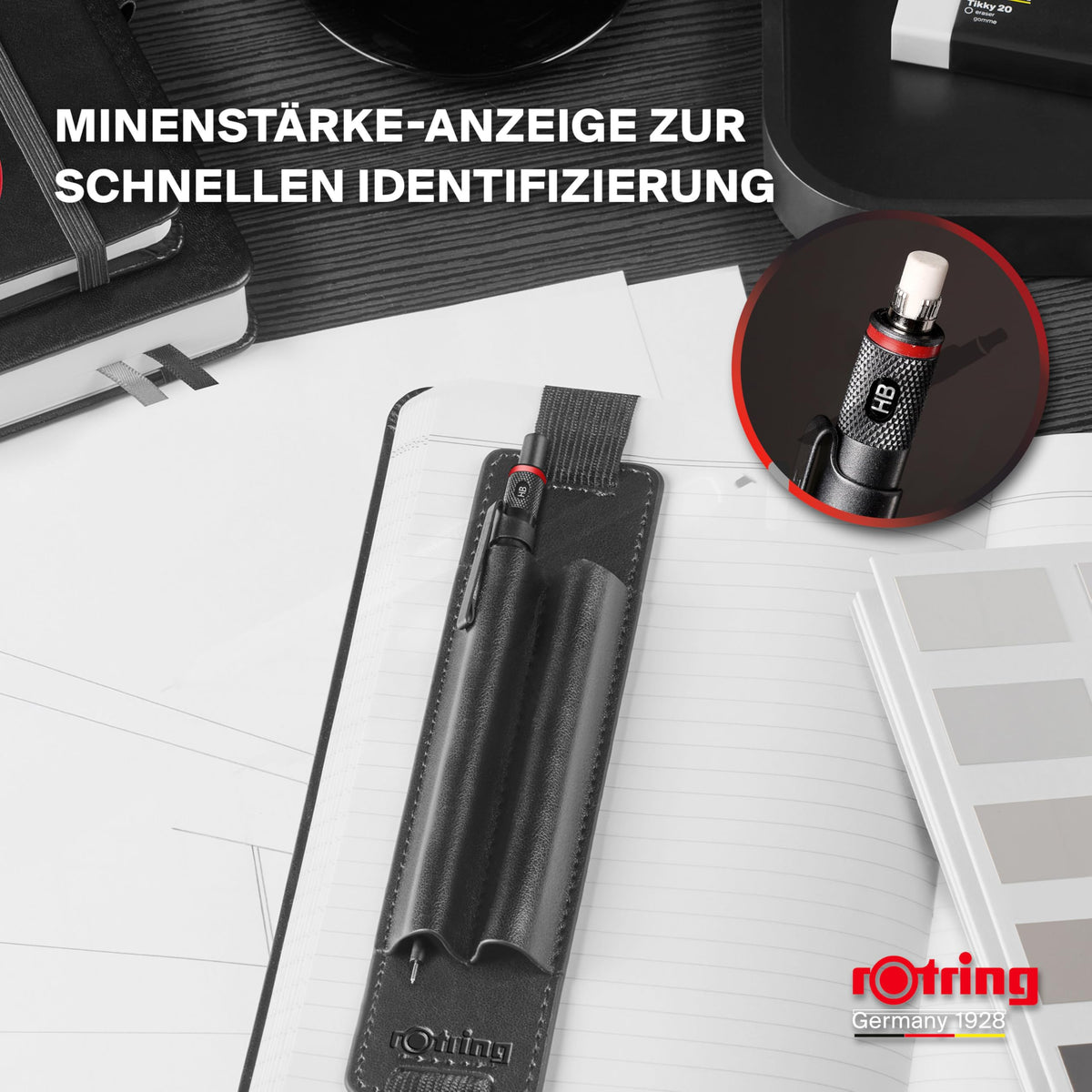 rOtring 600 Mechanical Pencil (0.5mm) Gift Set with Pen Case & Notebook | Full Metal Body Fine Point Pencil | Black | Non-Slip Knurled Grip and Hexagonal Barrel - 2224710