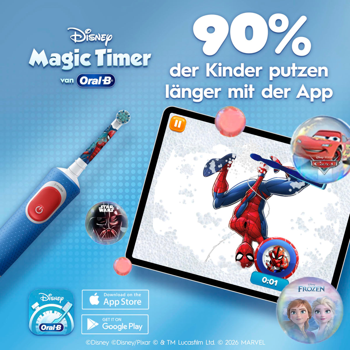 Oral-B Pro Kids 3+ Spiderman Electric Toothbrush for Kids, Blue/Red - 8006540773390