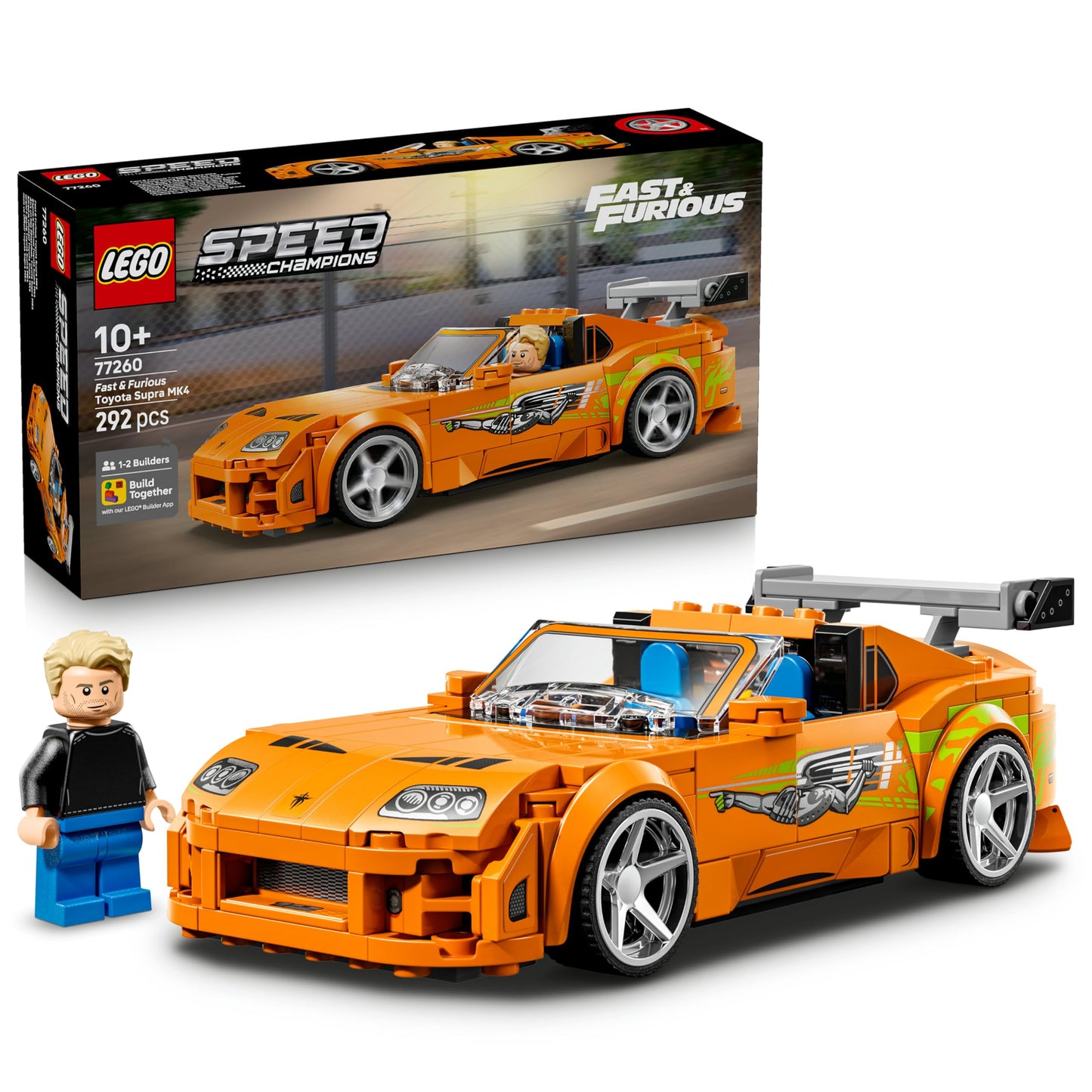 LEGO Speed Champions The Fast and The Furious Toyota Supra MK4 - car toy - model building with Bryan O'Conner minifigure - mint gift for boys aged 10 and over and young film fans - 77260