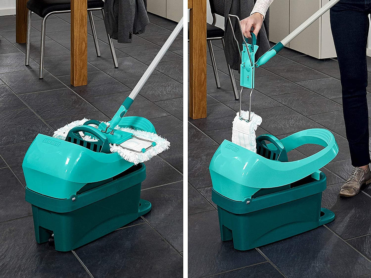 Leifheit wiper press Profi XL with wheels and carrying handle, with foot control for back-friendly cleaning without bending over and clean hands, 8 liter bucket with press attachment - 55076