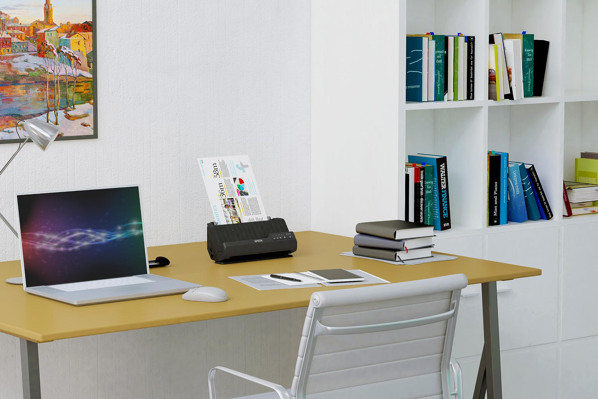 Scanner Epson Wi-Fi ES-C320W, scanner de afaceri A4 compact, cu consum redus de energie, scanner cu alimentare duplex și procesare versatilă a suporturilor, negru - B11B270401