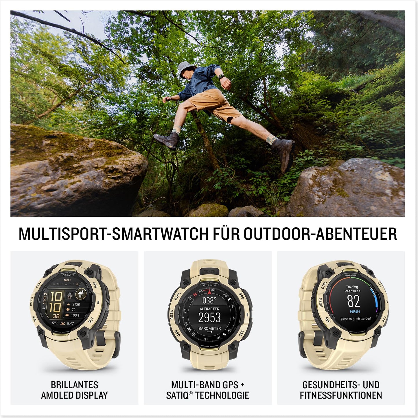 Garmin Instinct 3 45mm AMOLED – multisport smartwatch, 1.2" display, up to 18 days battery life, 80+ sports apps, navigation function, smart features, LED flashlight, waterproof - 010-02936-02