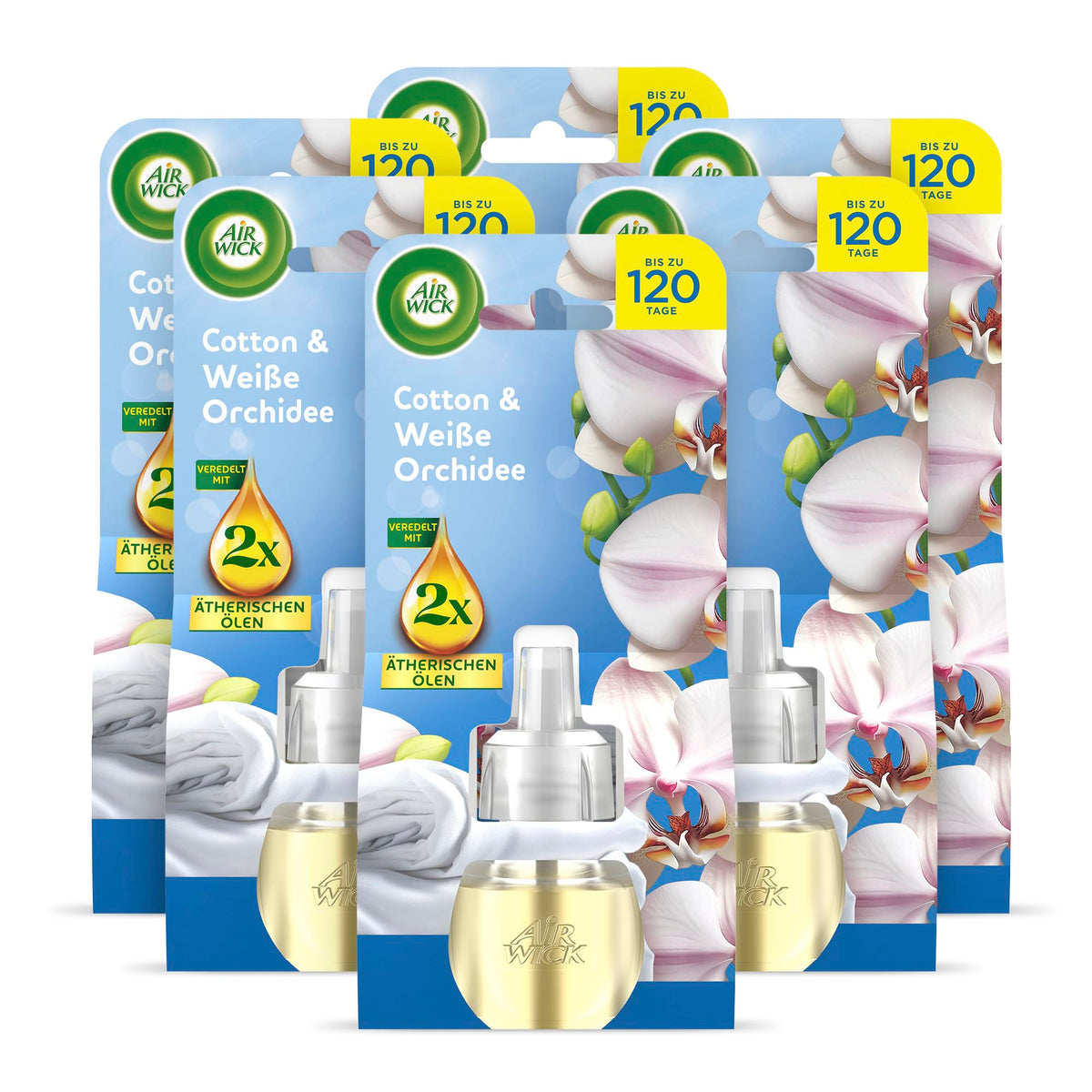 Air Wick Scented Oil Refill – Air Freshener for the Socket – Room Fragrance Cotton and White Orchid – 6 x 19ml Scent Oil Refill Bottles - 3308091