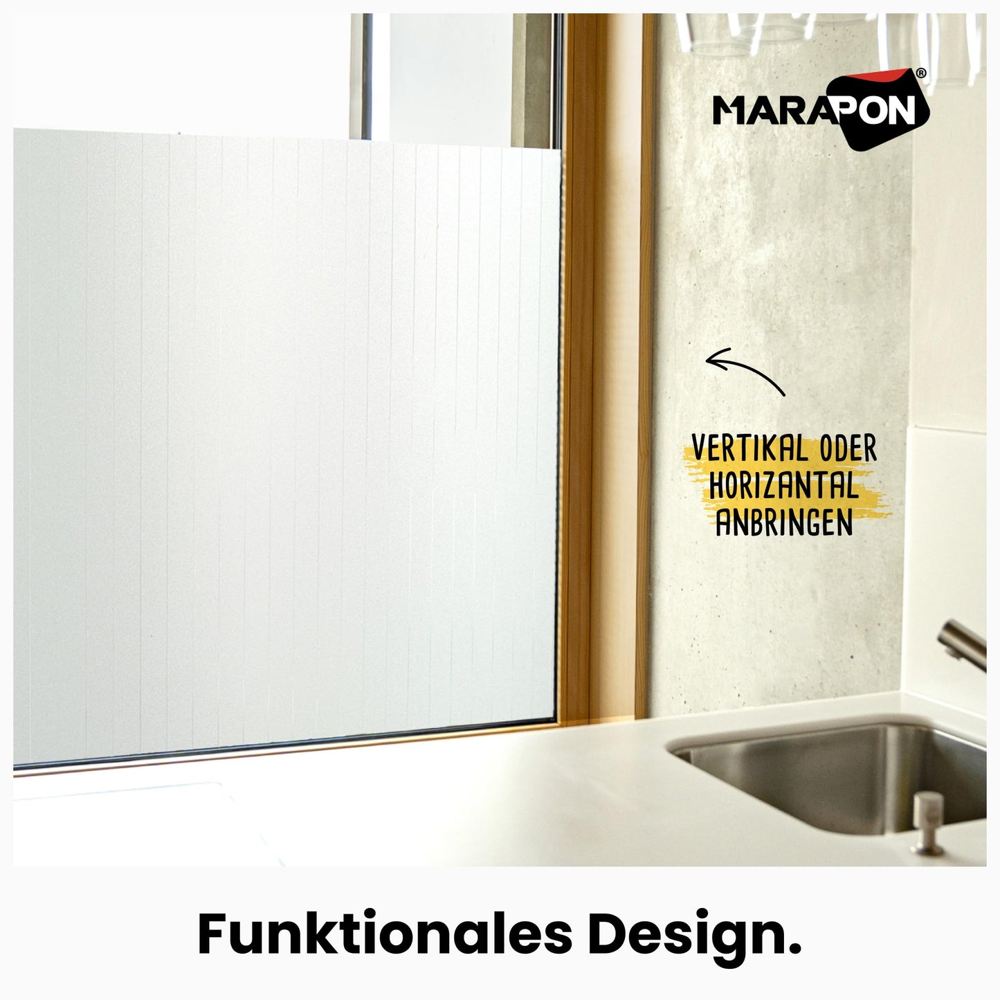 MARAPON window film opaque from the outside with pinstripes 1.18x2 m privacy film window with static adhesion, frosted glass film for privacy protection windows, film window privacy protection striped - M11820-NSTR