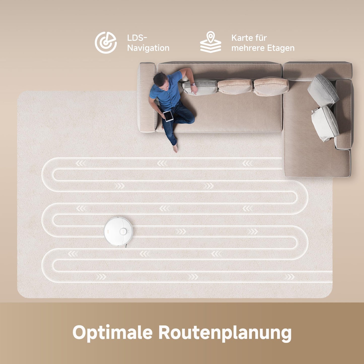 dreame D20 robot vacuum cleaner, 13,000 Pa suction power, DuoBrush for pet hair, LDS navigation, 2-in-1: vacuuming and mopping, hard floors and carpets, 5,200 mAh battery, app and voice control - RLD35GA