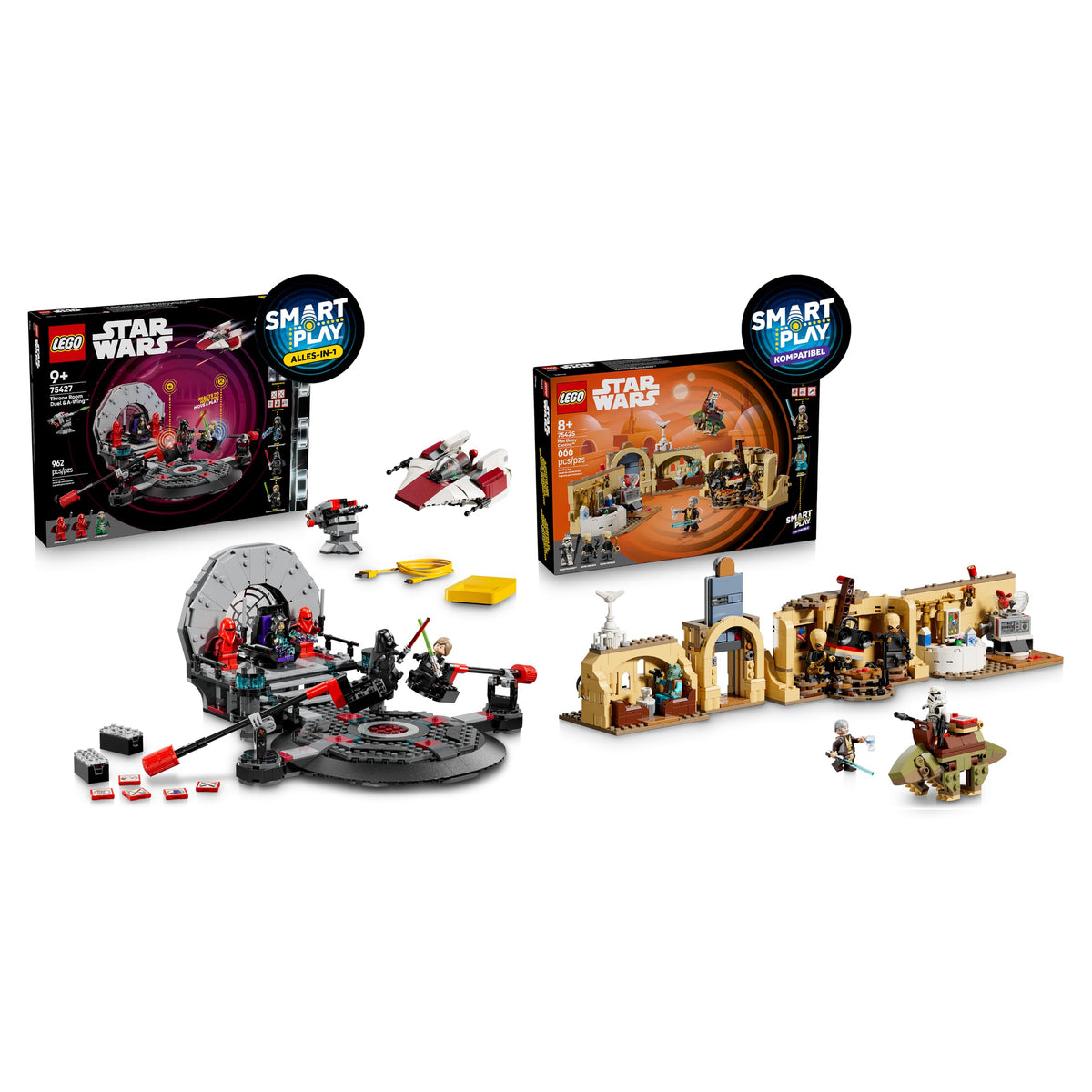 LEGO Star Wars SMART Play Bundle: Setul de duel din sala tronului & Setul A-Wing All-In-One 75427 & Setul compatibil Mos Eisley Cantina 75425 - Jucării interactive - Cadouri pentru băieți și fete de 9+ ani