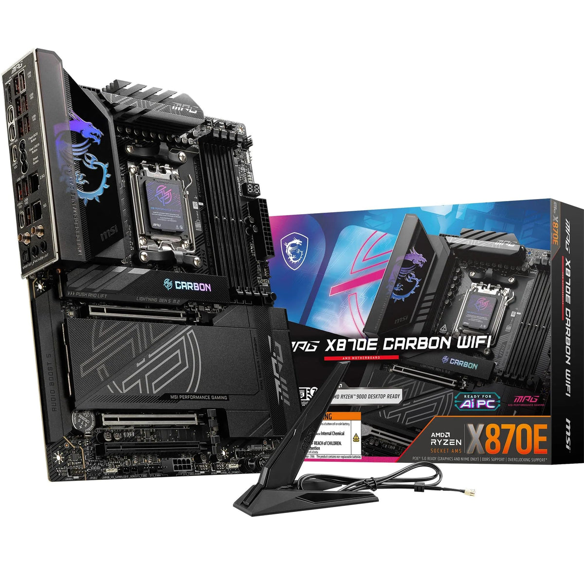 MSI MPG X870E Carbon WiFi Placă de bază, ATX - Suportă procesoare AMD Ryzen 9000/8000/7000, AM5-110A SPS VRM, DDR5 Memory Boost 8400+MT/s (OC), PCIe 5.0 x16 & 4.0 x16, M.2 Gen5, Wi-Fi 7, 5G LAN - 7E49-001R