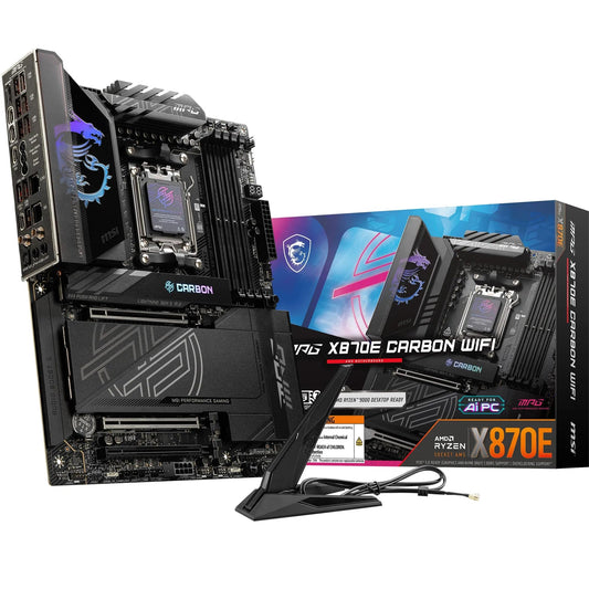 MSI MPG X870E Carbon WiFi Placă de bază, ATX - Suportă procesoare AMD Ryzen 9000/8000/7000, AM5-110A SPS VRM, DDR5 Memory Boost 8400+MT/s (OC), PCIe 5.0 x16 & 4.0 x16, M.2 Gen5, Wi-Fi 7, 5G LAN - 7E49-001R