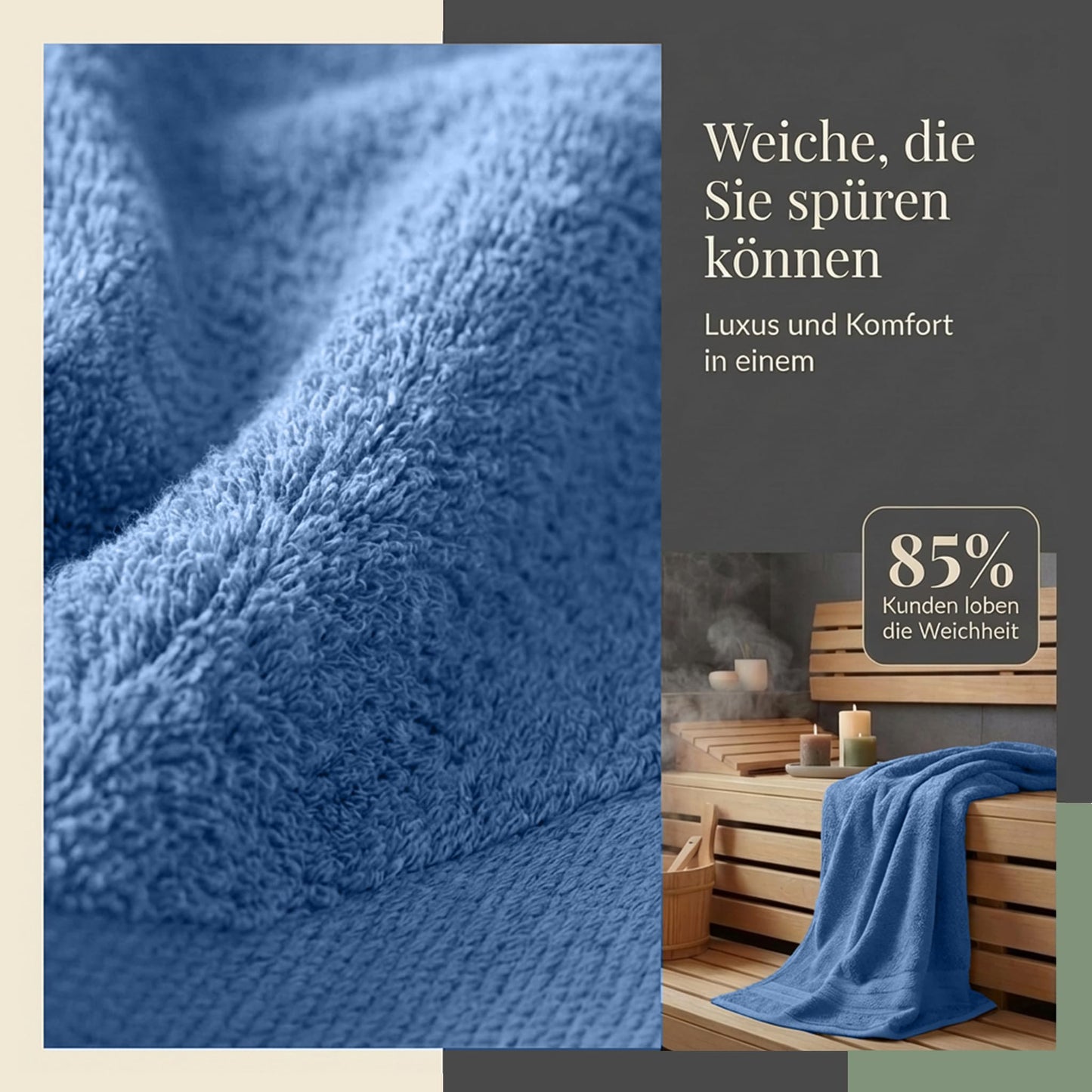 Komfortec 2 sauna towel set 80x200 cm, large sauna towels made of 100% cotton, sauna towels, fluffy and absorbent, quick-drying, light blue - 2er-80x200-hellblau