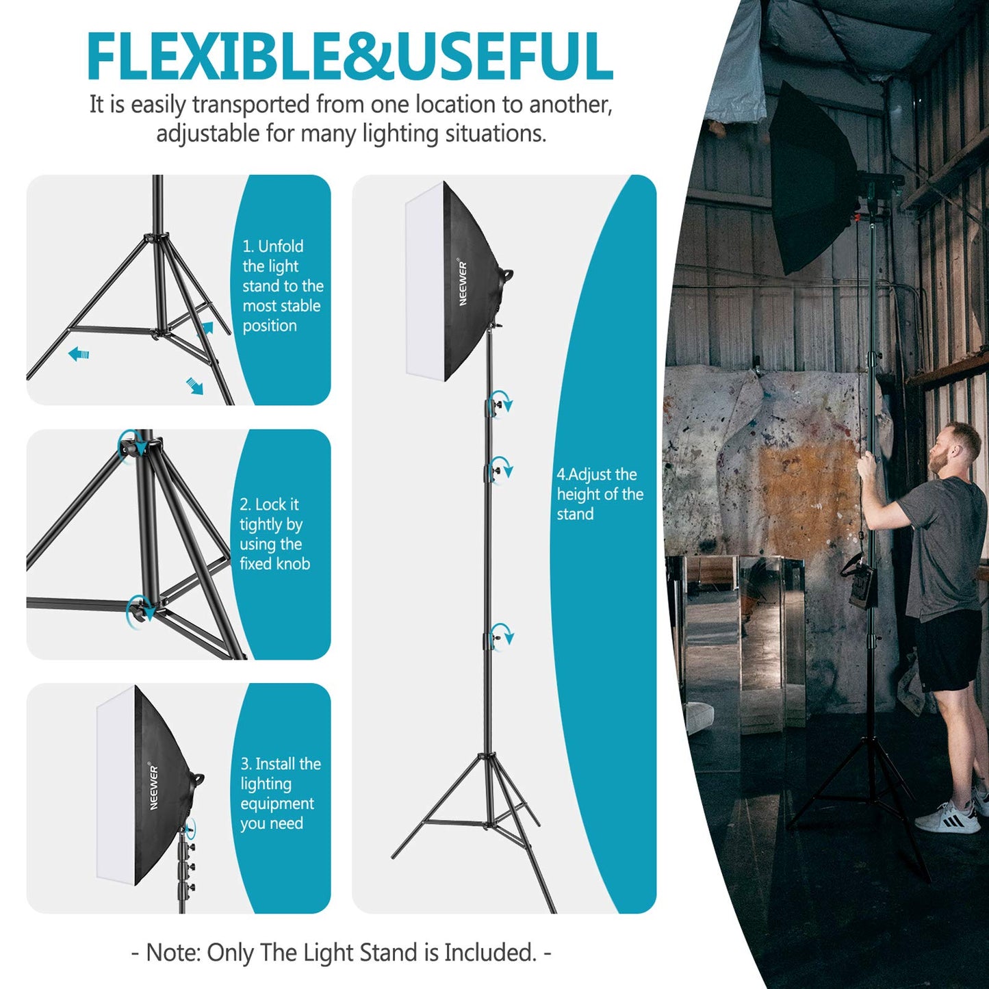 NEEWER Heavy Duty Light Stand Metal 13ft/4m Adjustable Photography Tripod with Built-in Spring Cushion and 1/4" Screw for Studio LED Light Flash Continuous Light, Maximum Load: 22lb/10kg, Black - 400cm/1