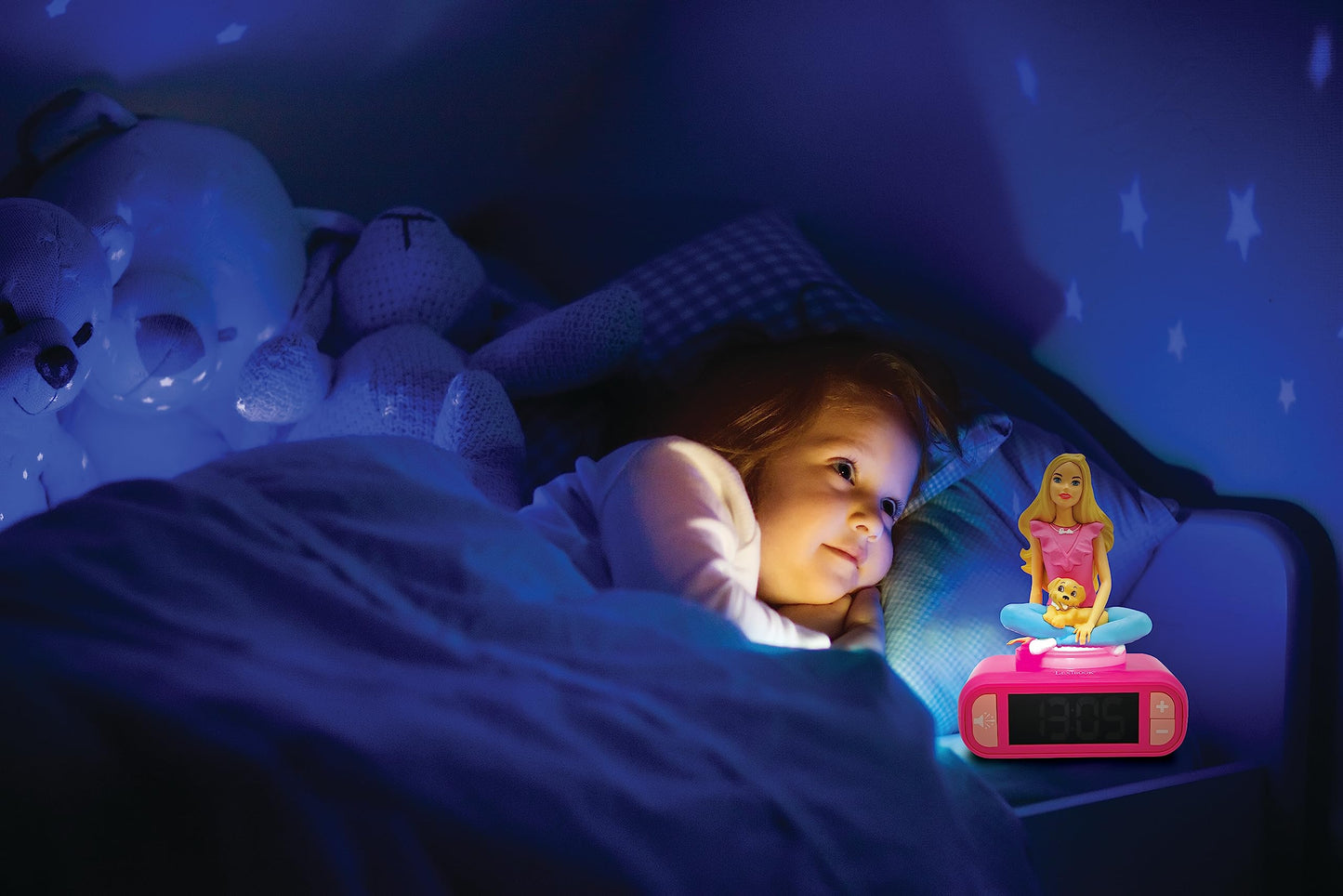 Lexibook, Barbie, Night Alarm Clock, Sounds and Melodies, LCD Screen with Backlight, Illuminated, Snooze, Pink, RL800BB