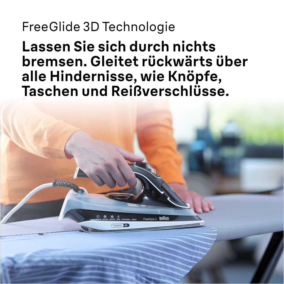 Braun FreeStyle 5 Steam Iron SI 5188 BK – Iron with FreeGlide 3D soleplate, vertical steam, 2800 Watts, steam shot 220 g/min, 330 ml water tank, black - SI5188BK