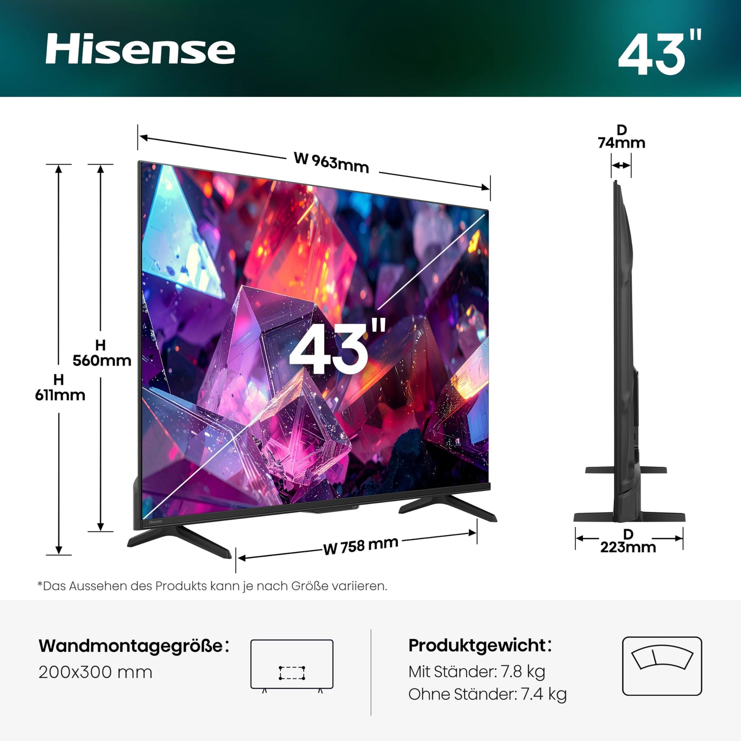 Hisense 43E7DS PRO TV 43 inch, 4K UHD QLED, Smart TV, Hi-Concerto, 144Hz Game Mode, Hi-QLED Colour, Dolby Vision.Atmos, Filmmaker Mode, Dolby Audio, DTS Virtual: X, FreeSync Premium [2026]