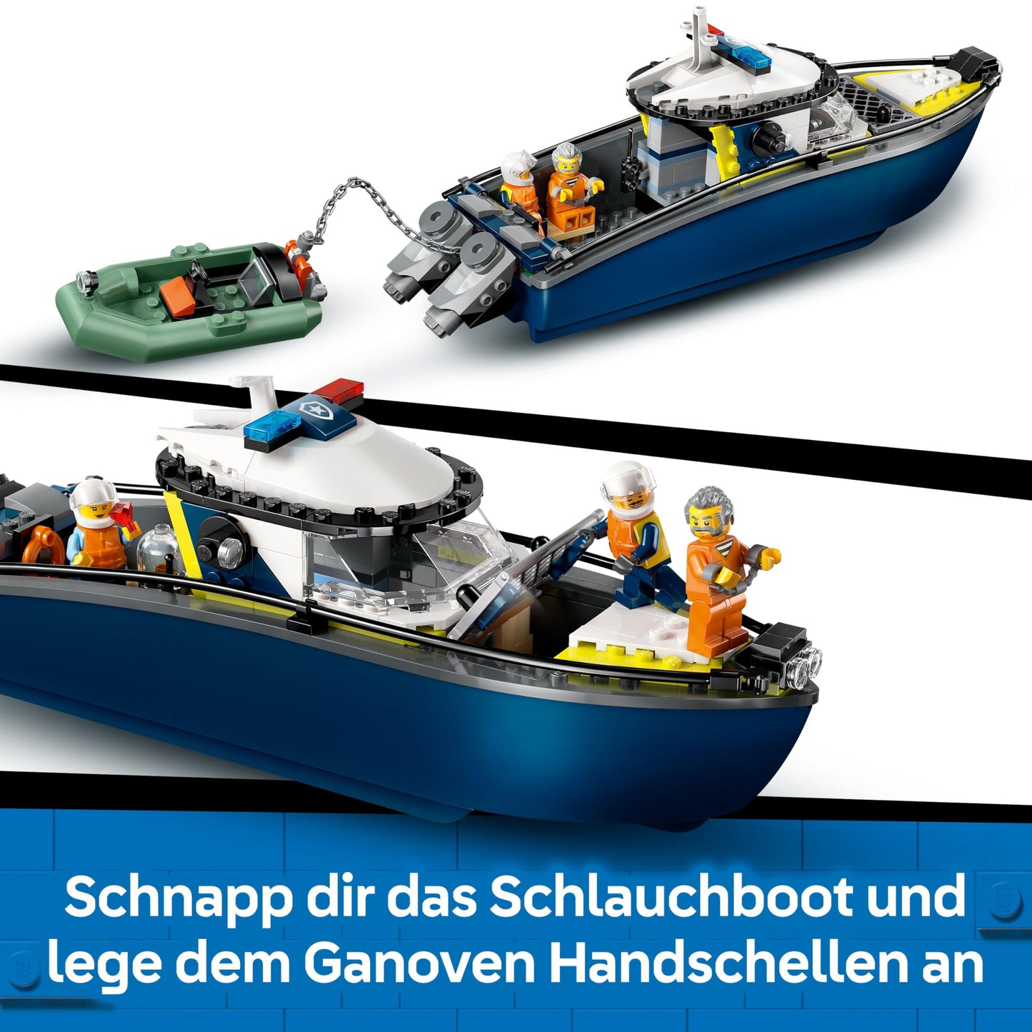 LEGO City Police Boat Chase - Playset with floating speedboat, crook's inflatable boat, 3 mini figures and a shark figure - Gift for boys and girls aged 6 and up - 60456