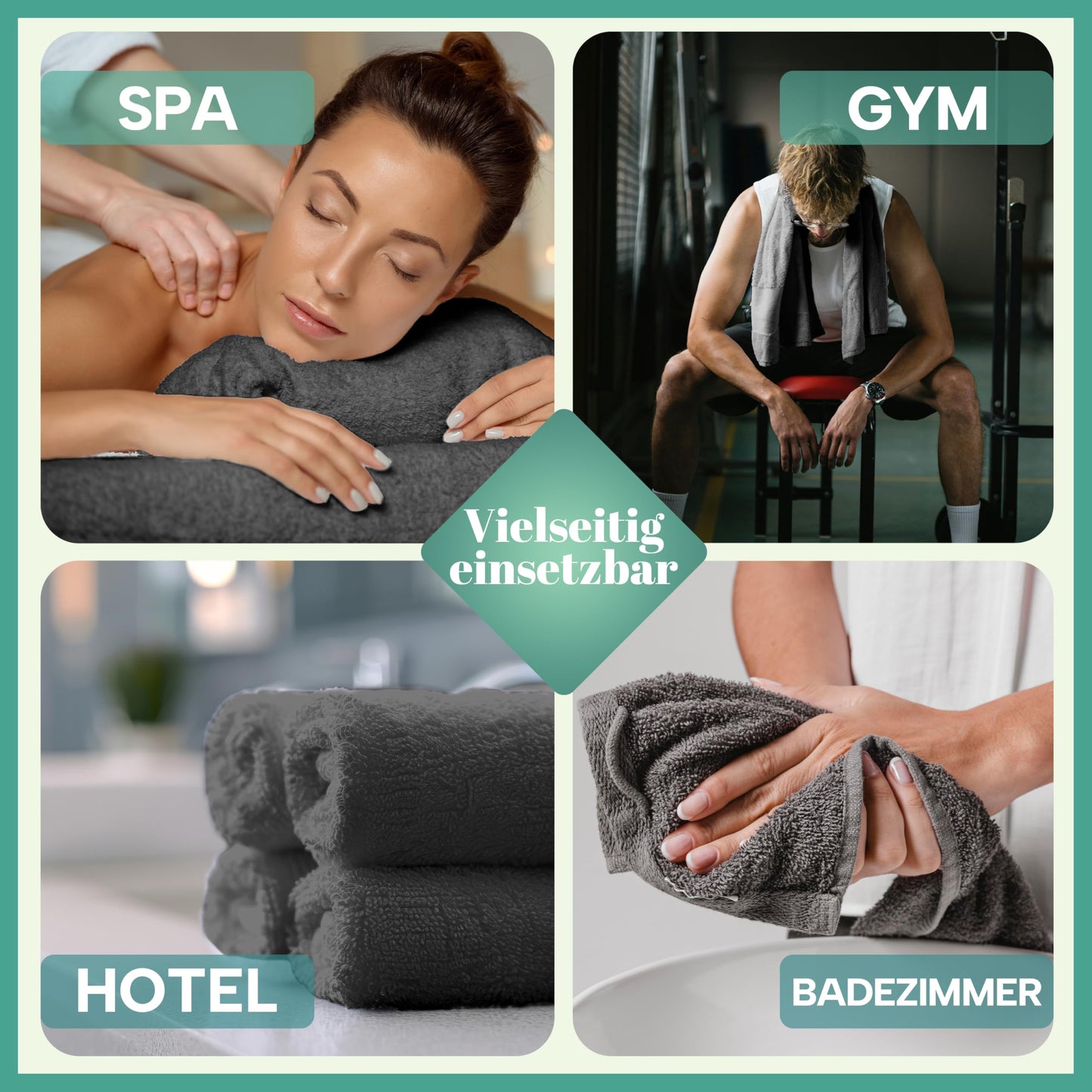 NatureMark 8 towel set - 100% cotton - absorbent and durable towels, size 50×100cm, anthracite gray - NM-HT0842
