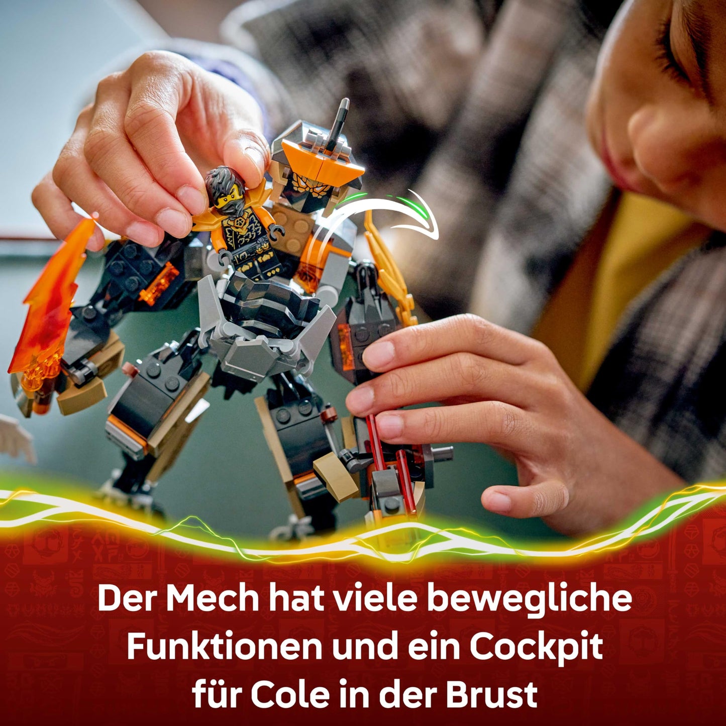 LEGO NINJAGO Coles Action Mech and Dragon Zane - Ninja toy for boys and girls - Model building with action figure, 3 minifigures and swords - Gift for children aged 7 and up - 71854