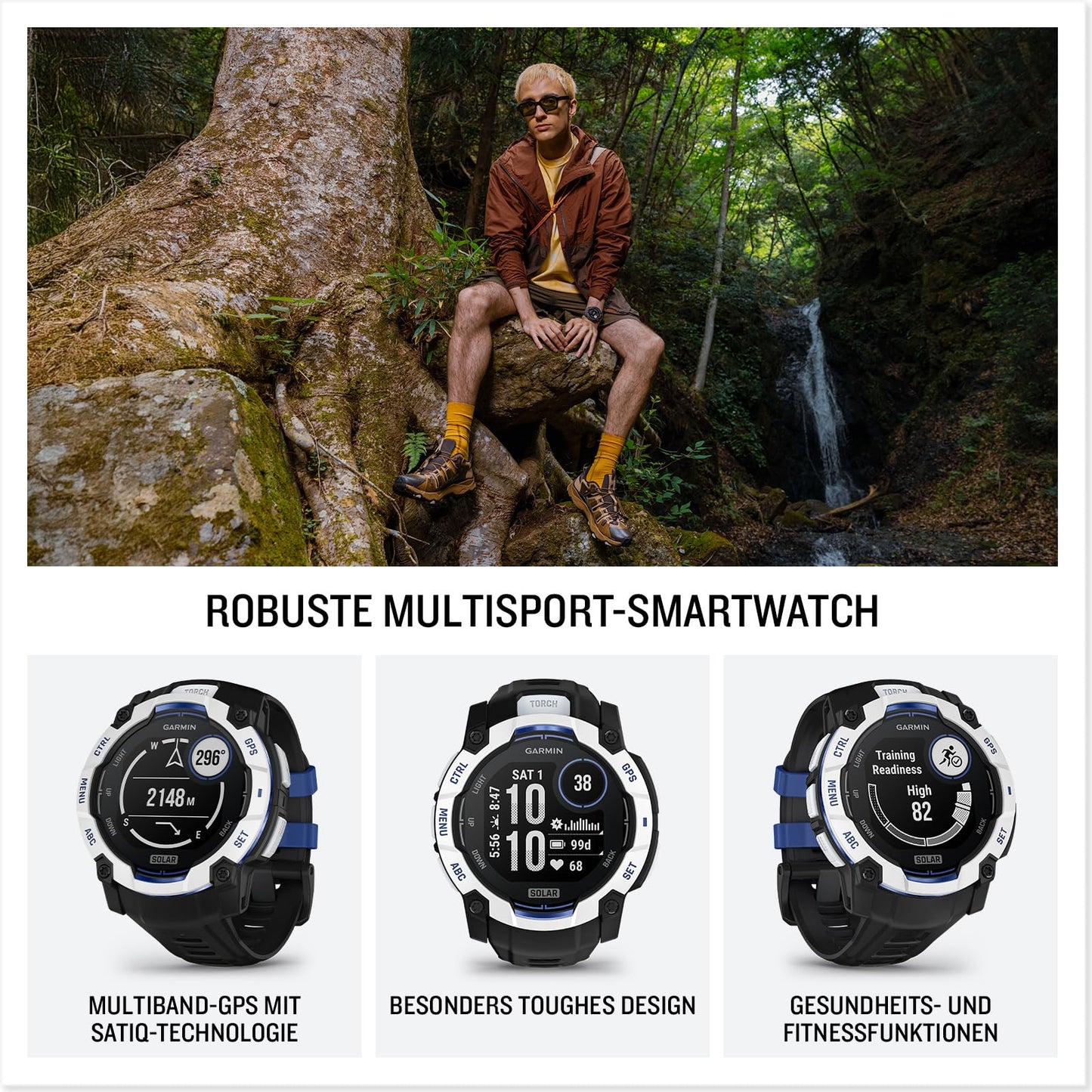 Garmin Instinct 3 50mm SOLAR - GPS multisport smartwatch, 1.1" display, up to 40 days battery life, 80+ sports apps, navigation function, smart features, LED flashlight, waterproof - 010-02935-03