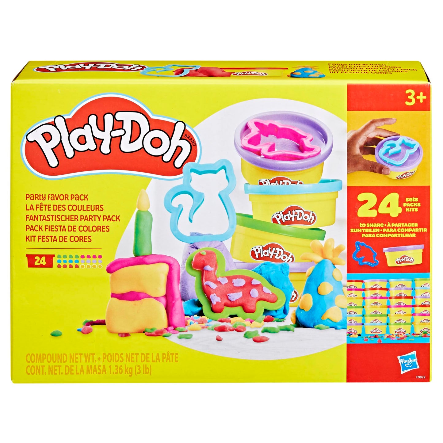 Play-Doh Fantastic Party Pack, 24 cans of modeling clay, each 56 grams in 4 colors, plus 24 matching cutters, great to bring along or share with children aged 3 and over - F9822