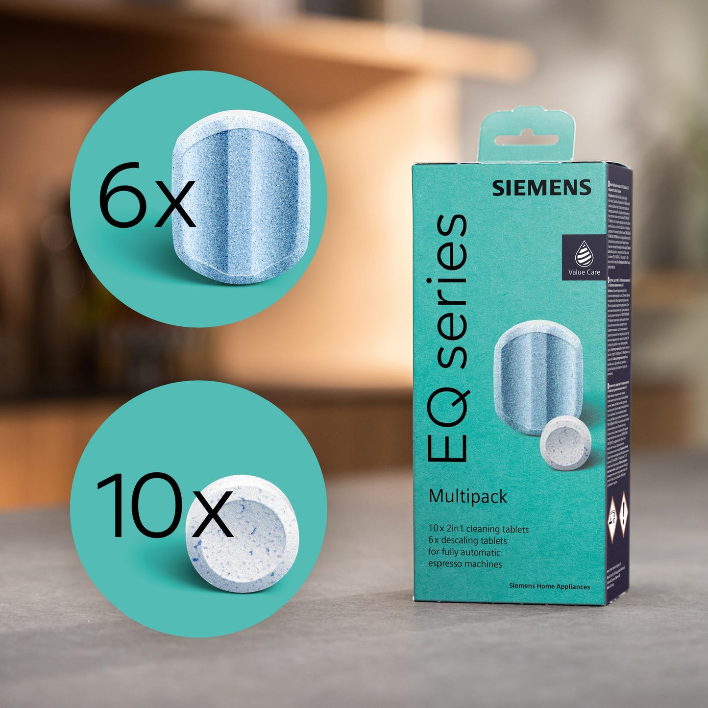 Siemens Multipack TZ80003A, 10 cleaning tablets, 6 descaling tablets, suitable for fully automatic coffee machines from the EQ series, as well as fully automatic built-in machines