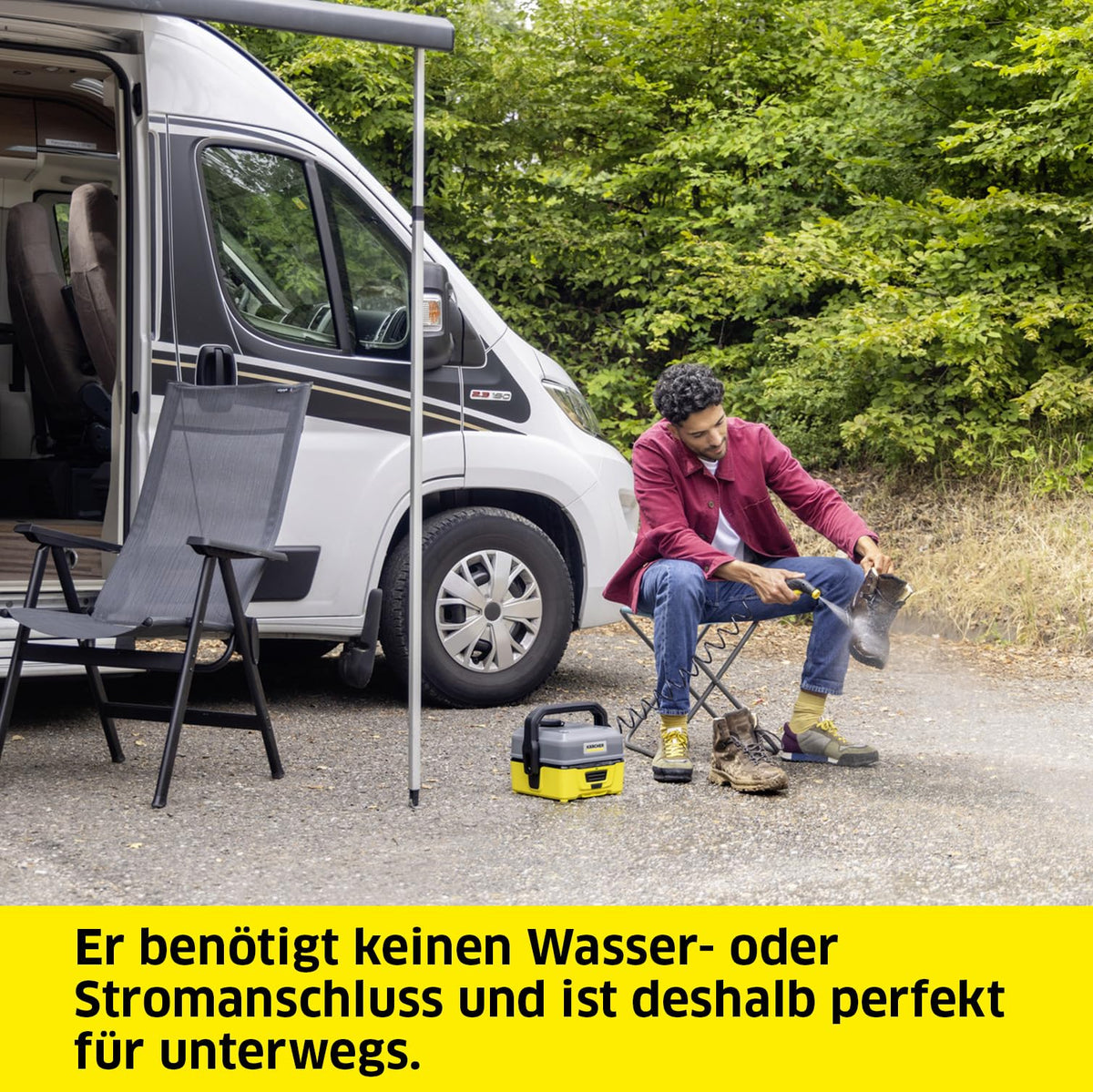 Kärcher Mobile Outdoor Cleaner OC 3 Adventure Box (Water tank volume: 4 l, Lithium-ion battery, Removable water tank, Gentle low pressure, Universal brush, Suction hose), yellow - 1.680-016.0