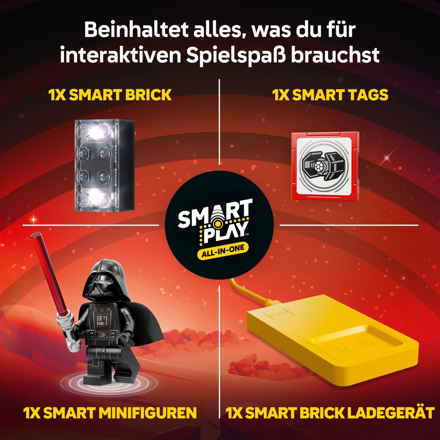 LEGO Star Wars 75421 SMART Play: TIE Fighter-ul lui Darth Vader - Set de joacă interactiv all-in-1 cu cărămidă SMART, etichetă, minifigurină și încărcător - cadou pentru băieți, fete de 8 ani și peste și fani adulți