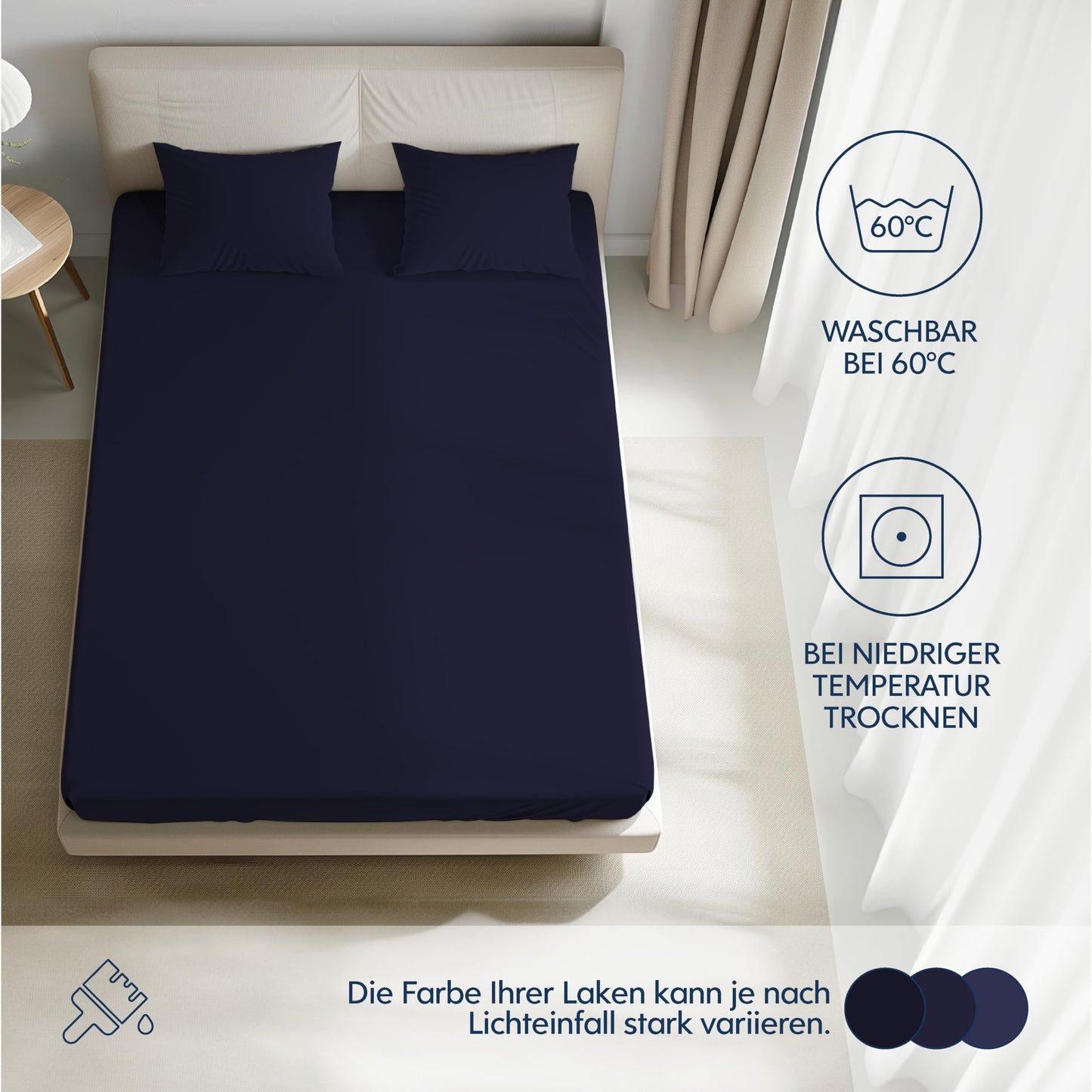 Dreamzie Premium fitted sheet 140x200 cm, fitted sheet for thick mattresses up to 22 cm, bed sheet 100% jersey cotton, 150 g/m², Oeko-TEX certified - dark blue - 3701217635098