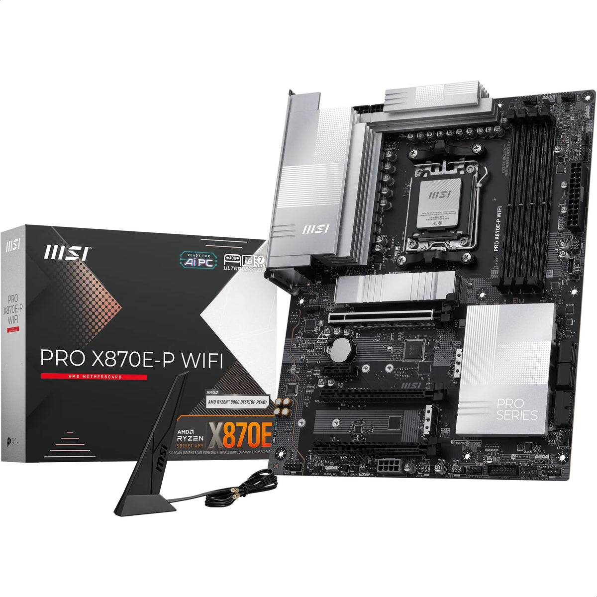 Placa de bază MSI PRO X870E-P WiFi, ATX - Suportă procesoare AMD Ryzen 9000/8000 / 7000, AM5-60A SPS VRM, DDR5 Memory Boost (8200+ MT/s OC), PCIe 5.0 x16 & 4.0 x16, M.2 Gen5, Wi-Fi 7, 5G LAN