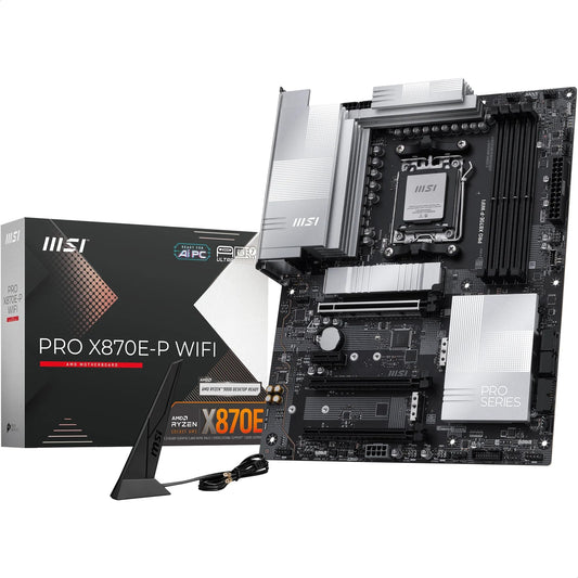 Placa de bază MSI PRO X870E-P WiFi, ATX - Suportă procesoare AMD Ryzen 9000/8000 / 7000, AM5-60A SPS VRM, DDR5 Memory Boost (8200+ MT/s OC), PCIe 5.0 x16 & 4.0 x16, M.2 Gen5, Wi-Fi 7, 5G LAN