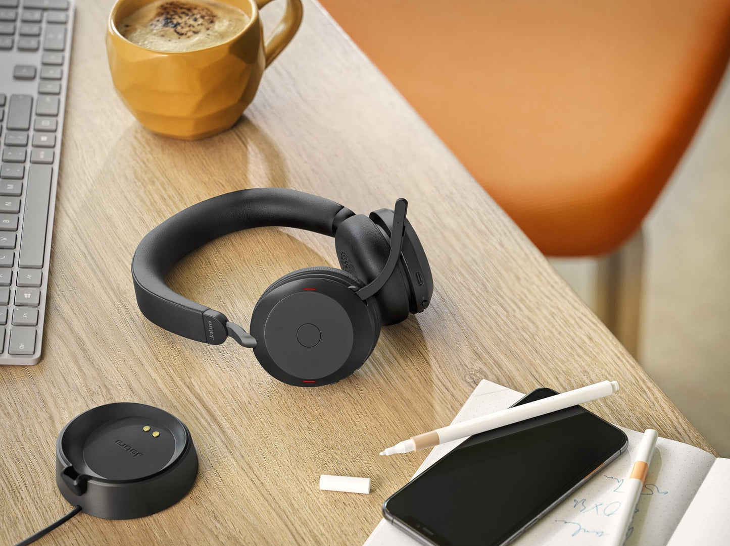 Jabra Evolve2 75 Wireless PC Headset with Charging Dock, 8 Micro Technology - Dual Foam Stereo Headphones with Advanced Active Noise Cancellation, USB-A Bluetooth Adapter and MS Compatibility - Black - 27599-999-989