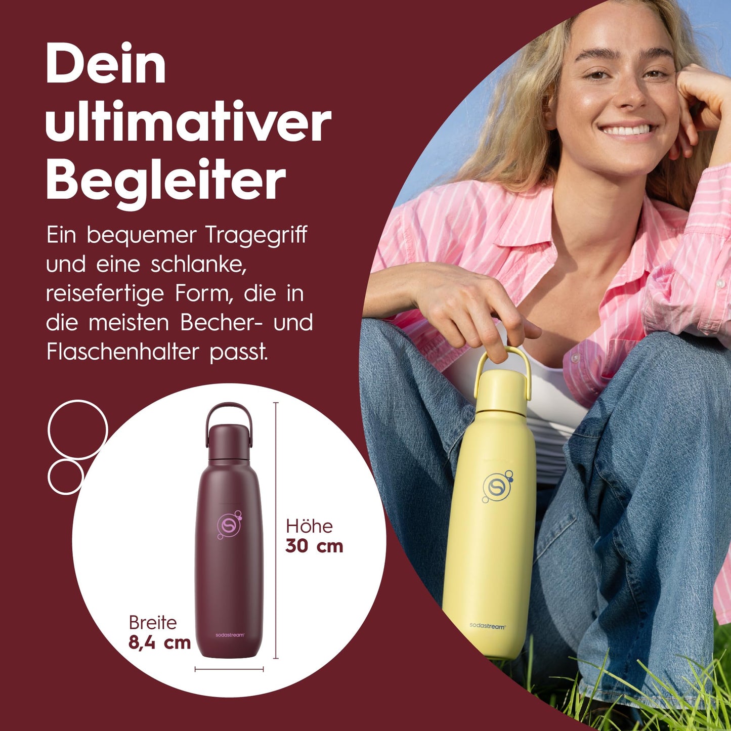 Sodastream fizz & go stainless steel bottle 0.9L, thermos bottle, Pomegranate Red - 7290119793587