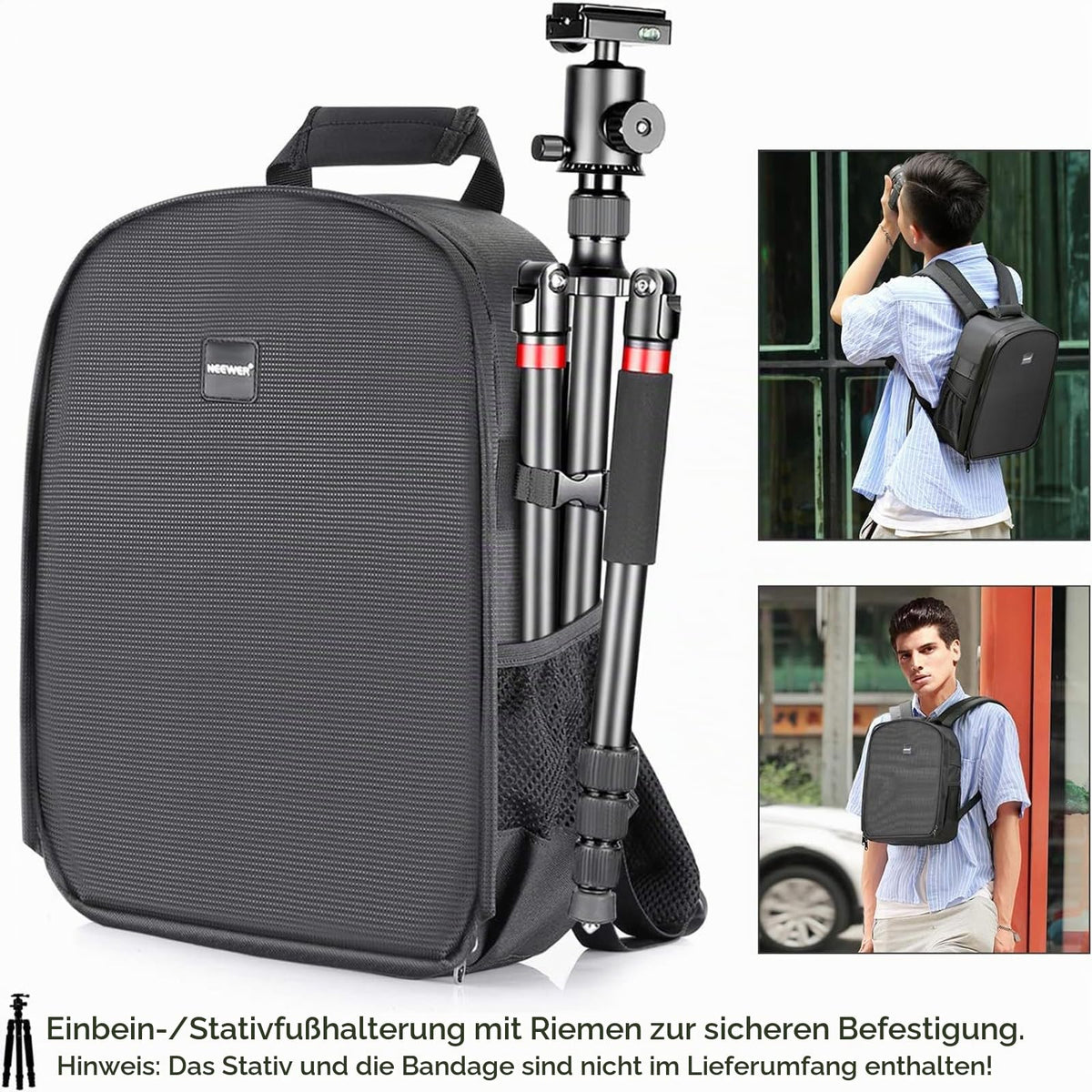 NEEWER Flexible Divider Camera Padded Backpack Bag 30x14x37 cm Shock-Insert Protection for SLR DSLR Mirrorless Cameras and Lenses, Flash, Wireless Trigger and Other Accessories (inside gray) - 66600217