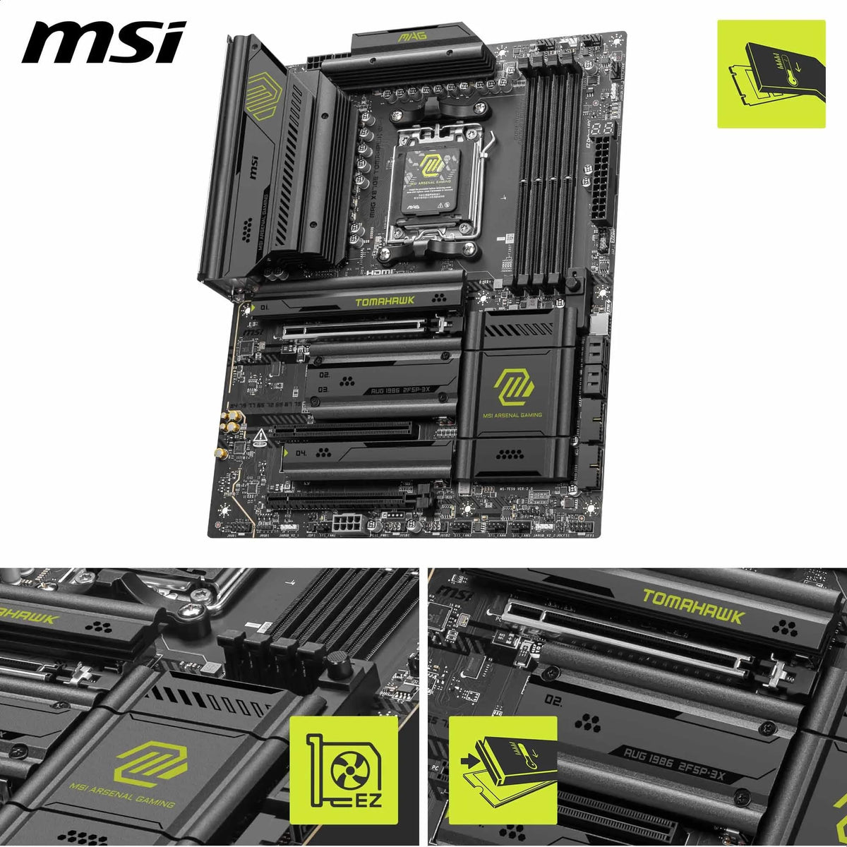 MSI MAG X870E Tomahawk WiFi Placă de bază, ATX - Suportă procesoare AMD Ryzen 9000/8000/7000, AM5-80A SPS VRM, DDR5 Memory Boost 8400+ MT/s (OC), PCIe 5.0 x16, M.2 Gen5, Wi-Fi 7, 5G LAN - 7E59-004R