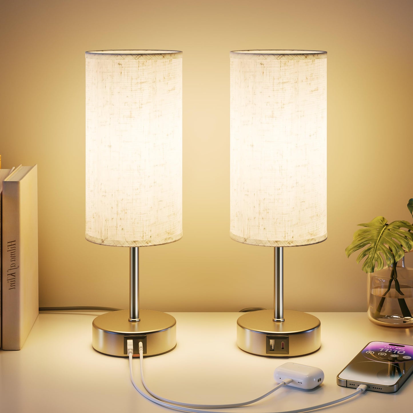 UPXNBOR bedside lamp set of 2, table lamp with USB-A & USB-C charging function - N-15