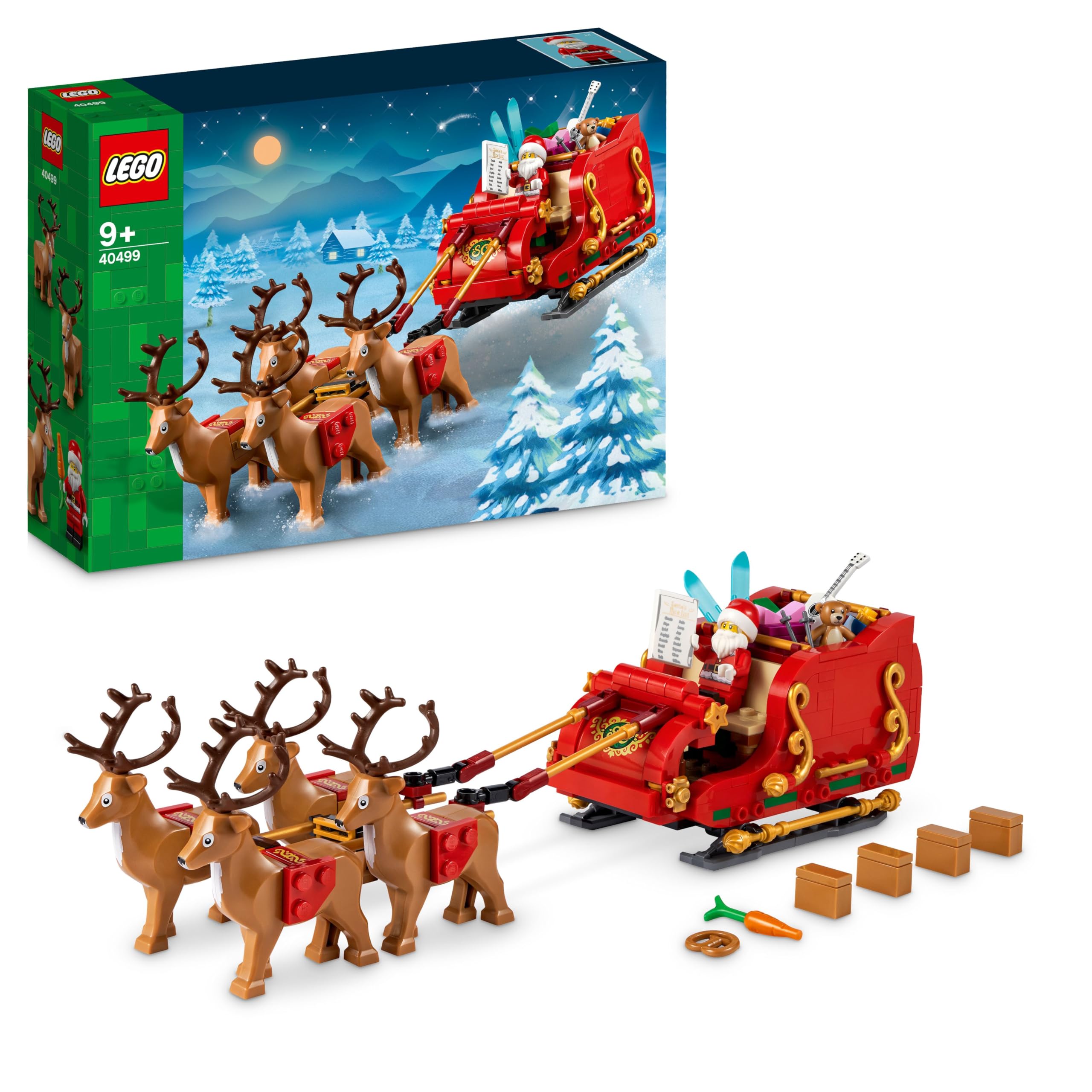 LEGO Santa's Sleigh - Toy for children aged 9 and up with minifigure, reindeer, guitar, teddy bear and skis - Christmas gift for boys and girls - 40499