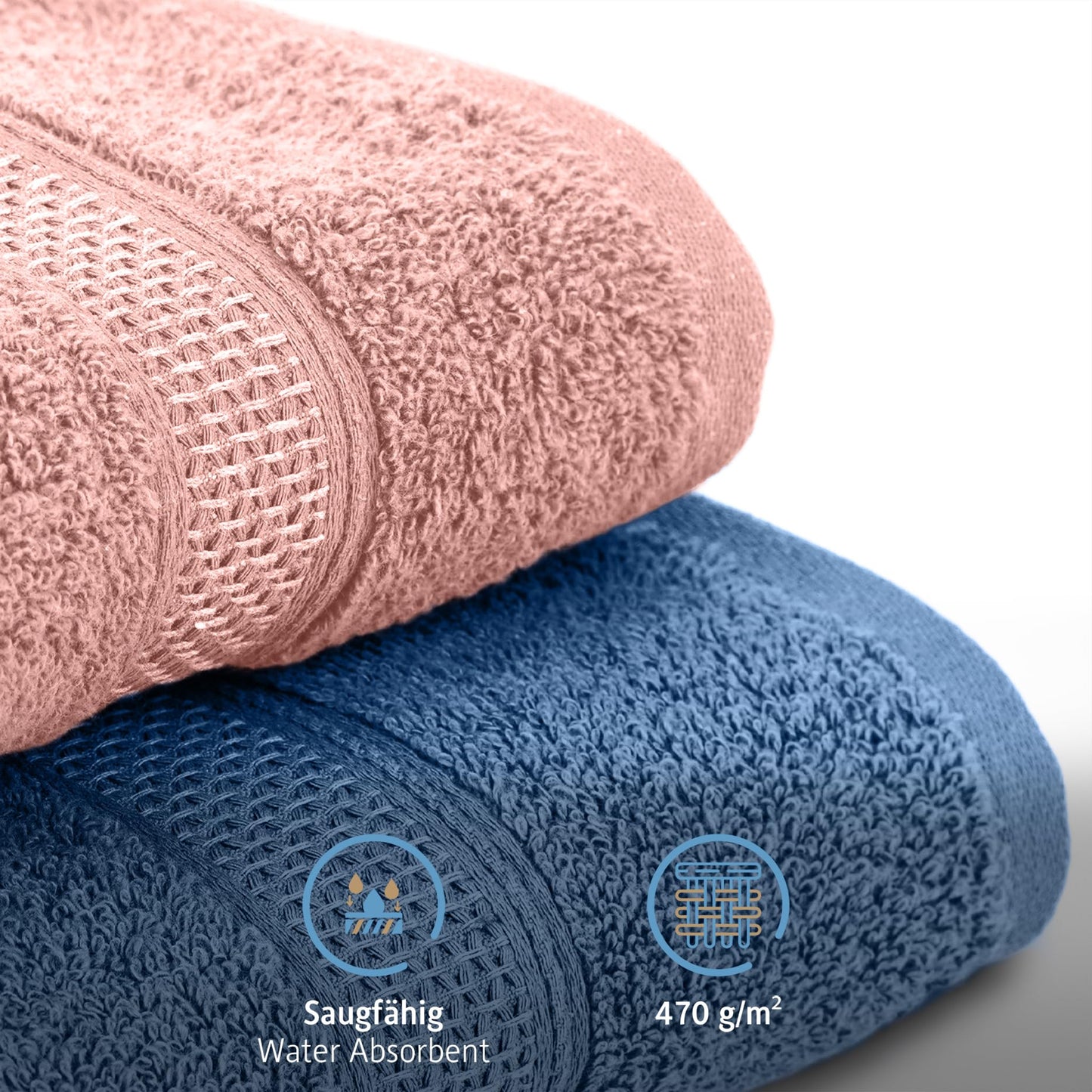 Komfortec set of 8 towels, 4 bath towels 70x140 cm & 4 hand towels 50x100 cm, 100% cotton terry cloth, fluffy and absorbent, pink/light blue - 4er-50x100-und-4er-70x140-rosa-hellblau