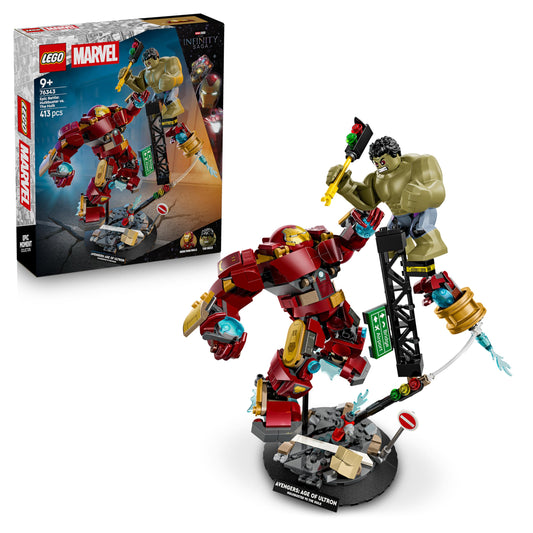 LEGO | Marvel Duel of the Giants: Hulkbuster vs. Hulk - Superhero toy with action figure and 2 minifigures, including Iron Man - Avengers gift for boys aged 9 and up, girls and fans - 76343