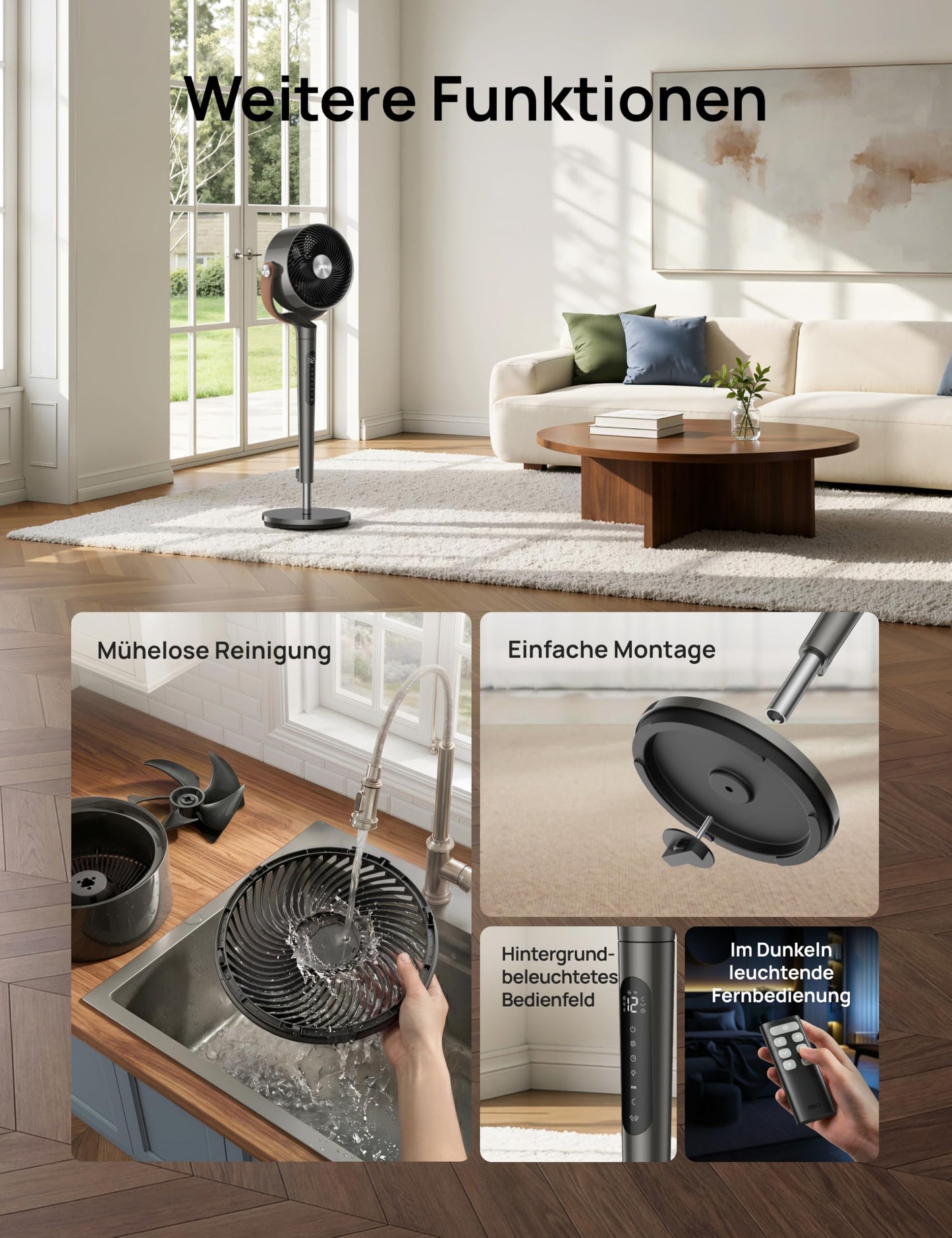 DREO 25 dB Quiet Smart Pedestal Fan, 110 cm Height 6 Modes 8 Speeds 120°+105° Omni-directional Oscillating Fan with Remote Voice Control for Bedroom, PolyFan 513S - DR-HAF003S