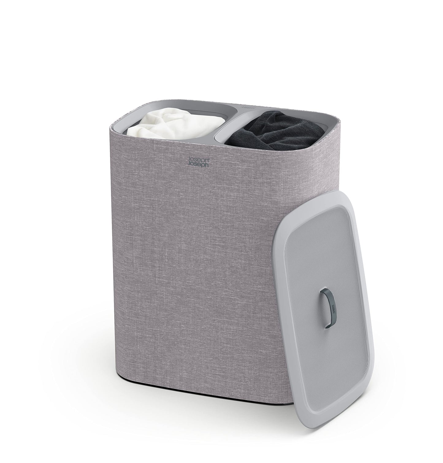 Joseph Joseph Tota - 90L Laundry Hamper with Lid, Separate Compartments with Removable Cotton Bags with Handles for Easy Carrying and Separation of Garments, Gray - 50003