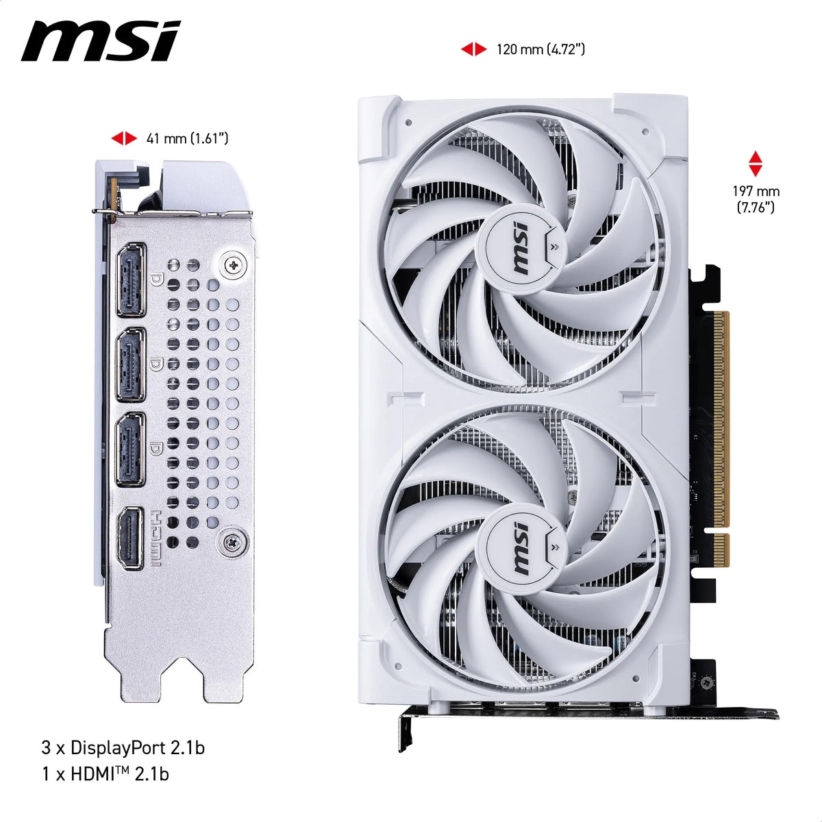 MSI GeForce RTX 5060 8G Ventus 2X OC White - 8GB GDDR7 (28Gbps/128-bit), PCIe 5, Boost: 2527 Hz, HDMI 2.1b, DisplayPort 2.1b - V537-003R