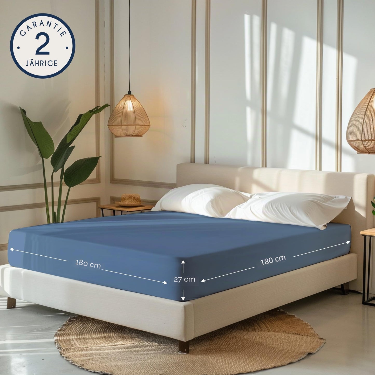 Dreamzie - fitted sheet 180x200cm - cotton Oeko Tex certified - blue - 100% jersey fitted sheet 180x200 - DHC_180x200_Bl_2