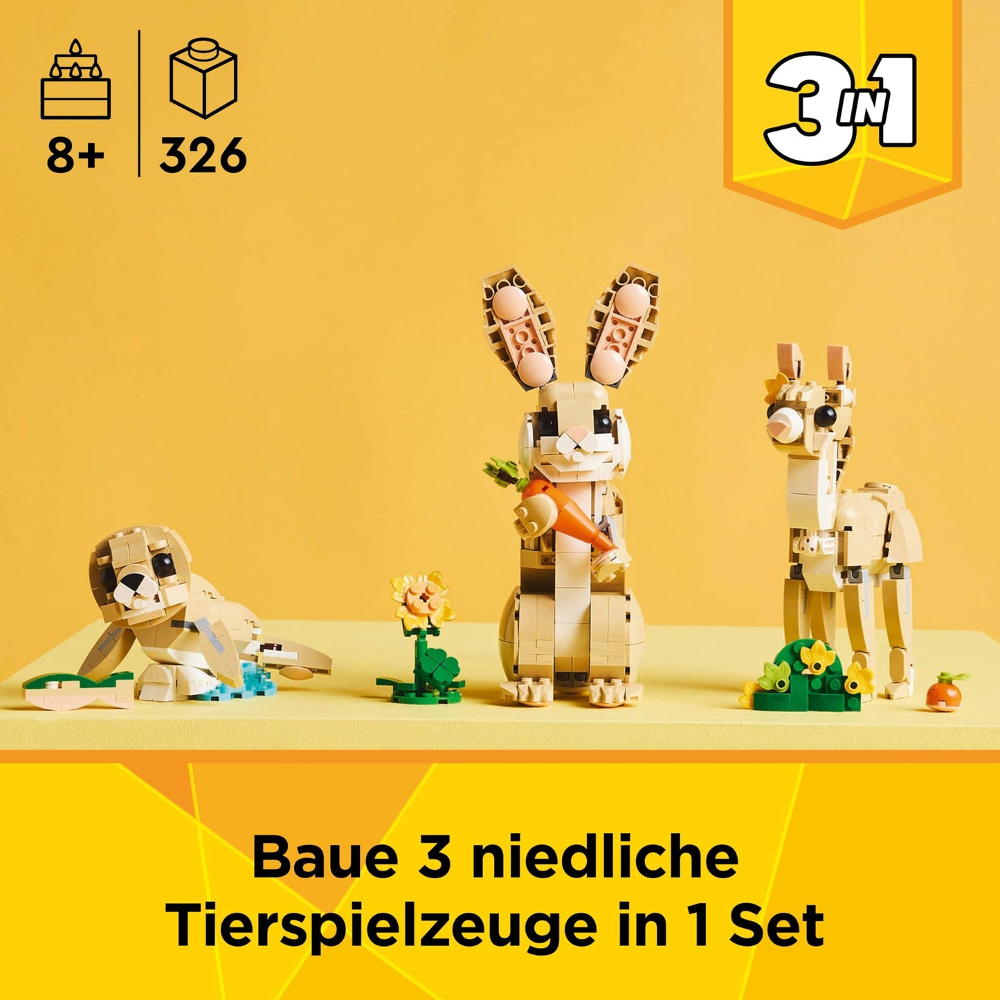 LEGO Creator 3in1 bunny - animal figure that can be converted into a llama or seal - creative birthday gift for girls and boys aged 8 and over - 31162