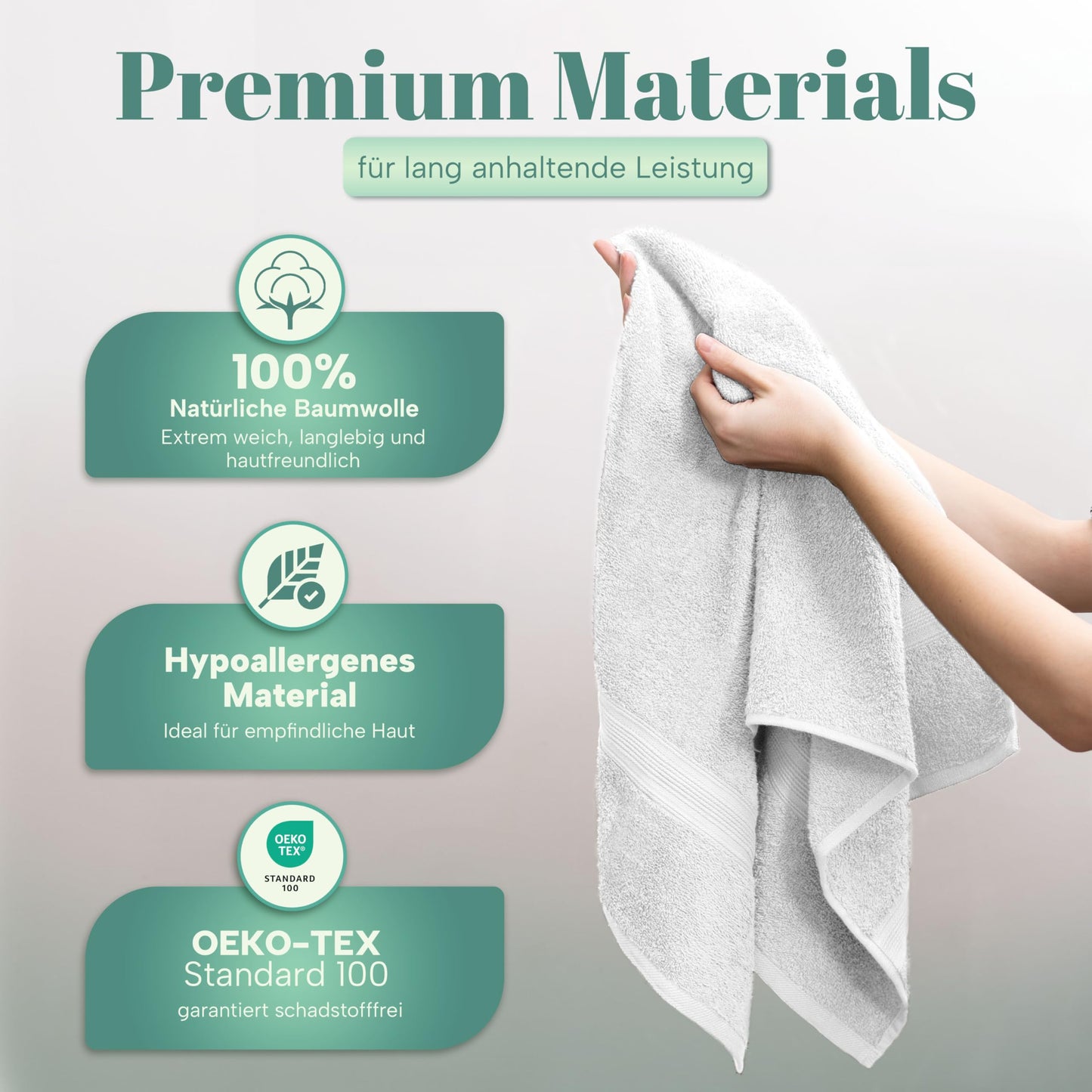NatureMark 8 towel set - 100% cotton - absorbent and durable towels, size 50×100cm, white - NM-HT0843