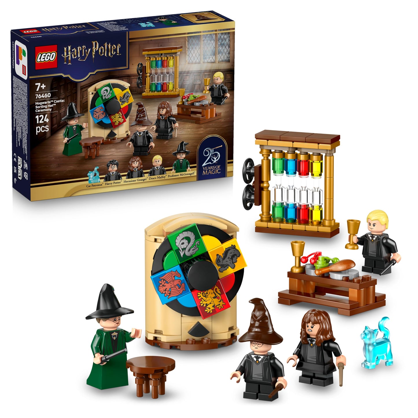 LEGO Harry Potter Hogwarts Castle: Sorting Hat Selection Ceremony - Patronus, Hermione and Draco Malfo minifigures with wands, spinning wheel - Gift for children aged 7 and up - 76460