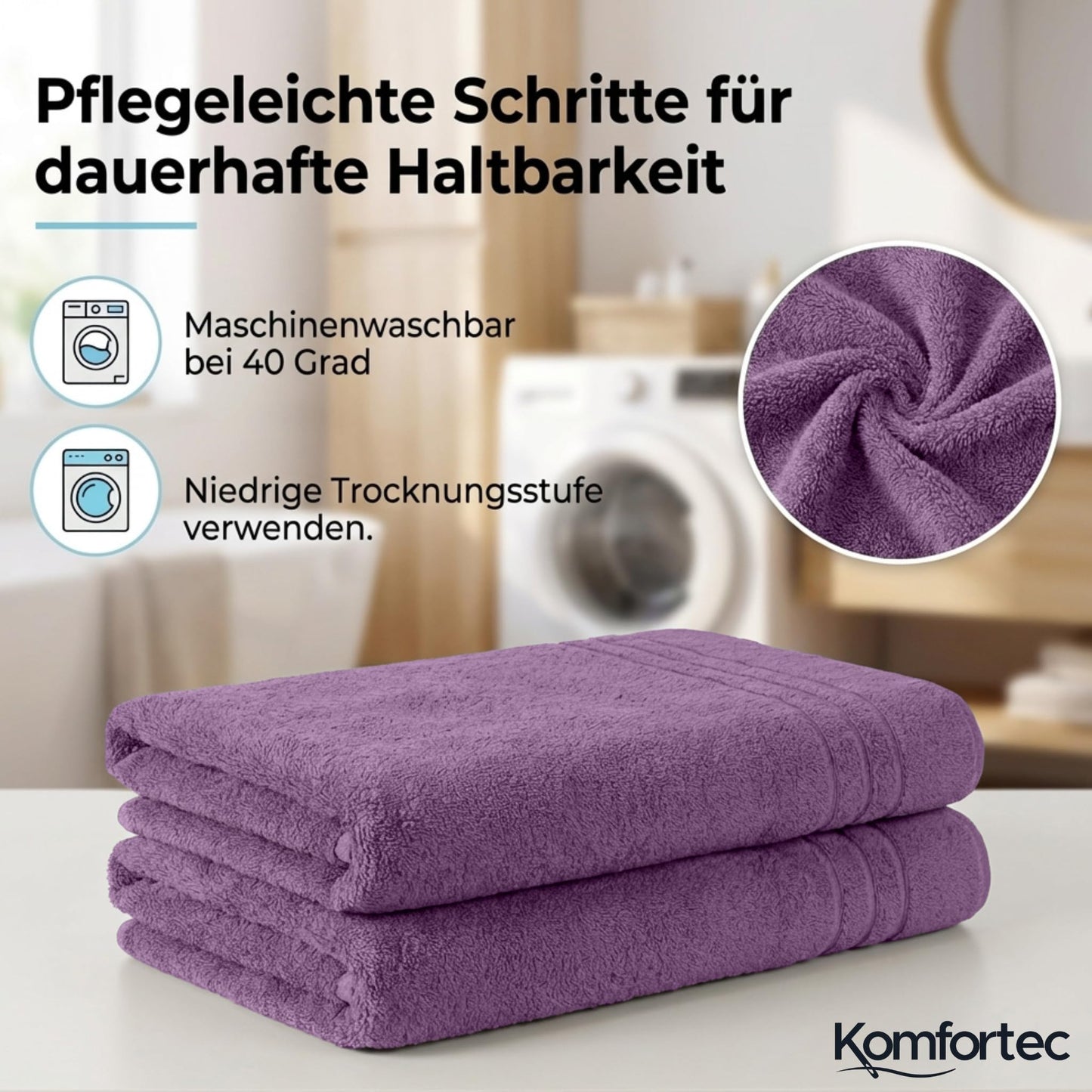 Komfortec 2 sauna towel set 80x200 cm, large sauna towels made of 100% cotton, sauna towels, fluffy and absorbent, quick-drying, purple - 2er-80x200-violett