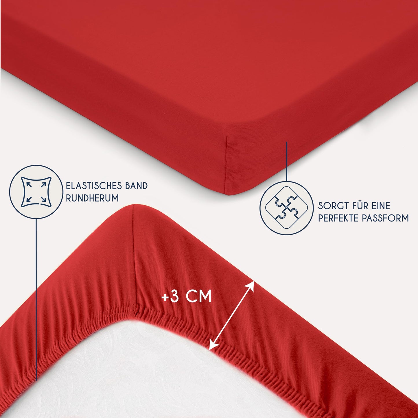 Dreamzie - fitted sheet 160x200cm - cotton Oeko Tex certified - red - 100% jersey fitted sheet 160x200 - DHC_160x200_Rd_2