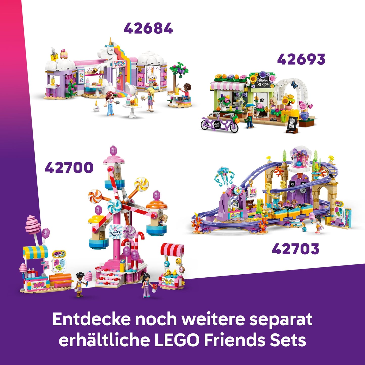 LEGO Friends fairy cup carousel with flower decoration - toy with 3 minifigures, photo booth & accessories - children's room decoration - gift idea for girls aged 7 and over - 42702