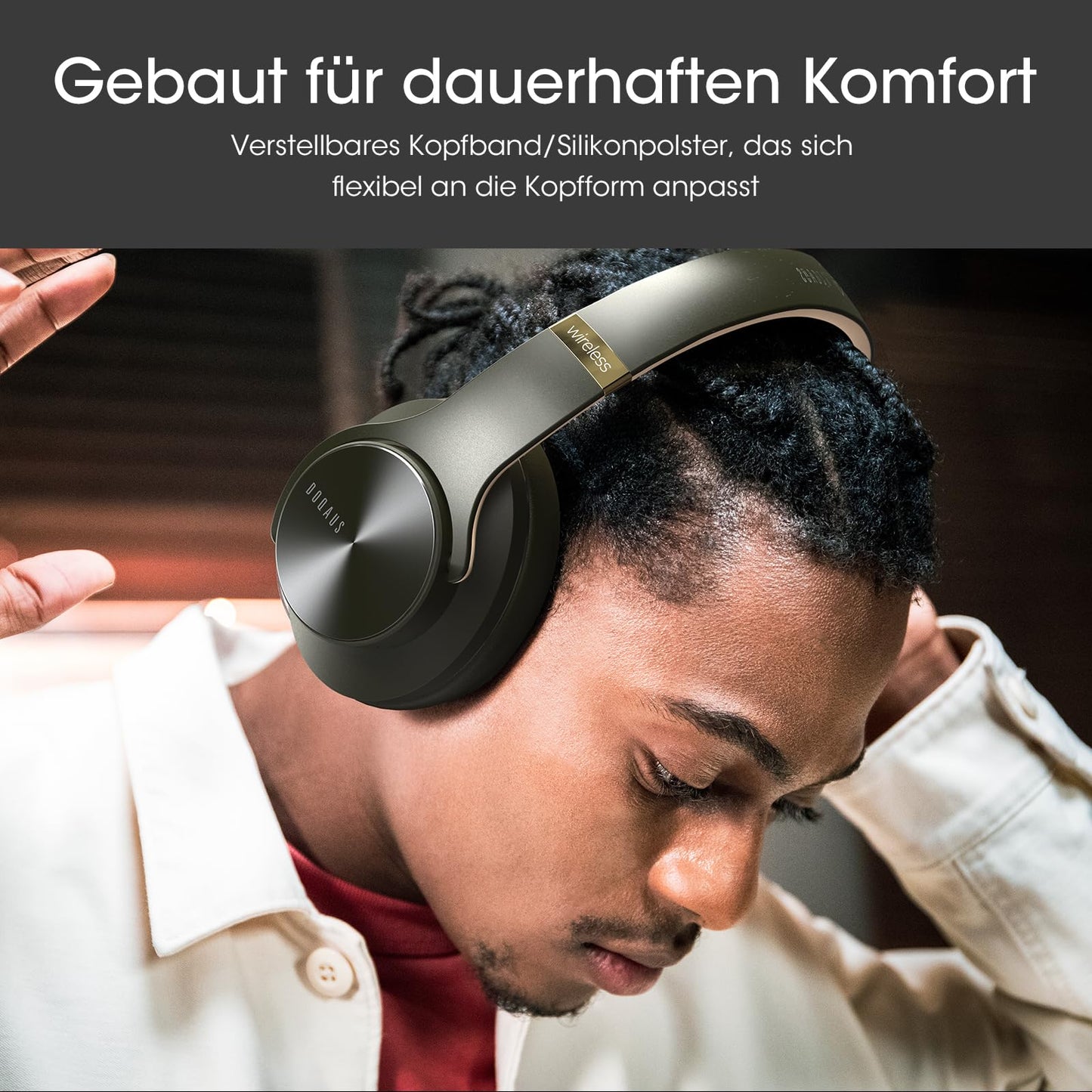 DOQAUS Bluetooth Headphones Over Ear, Up to 90 Hours Wireless Headphones with 3 EQ Modes, HiFi Stereo Foldable Headset with Microphone, Soft Ear Pads for Travel/Office/Cell Phone/PC/Laptops-Green - Care1