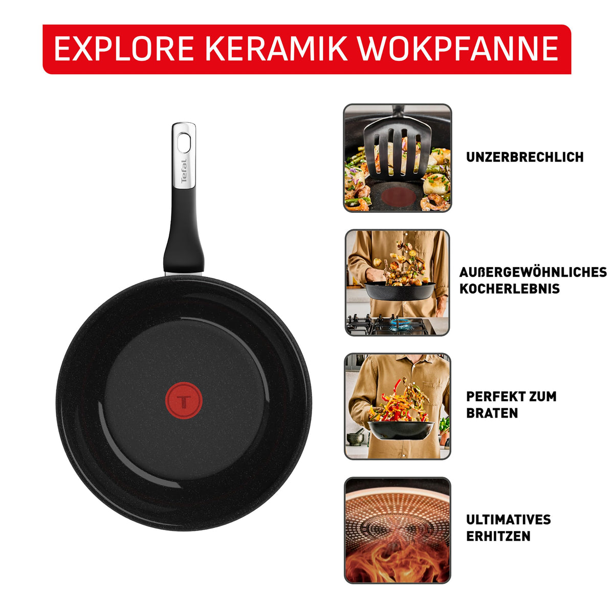 Tefal Explore On tigaie din ceramică 28 cm, rezistentă la zgârieturi - G2141902